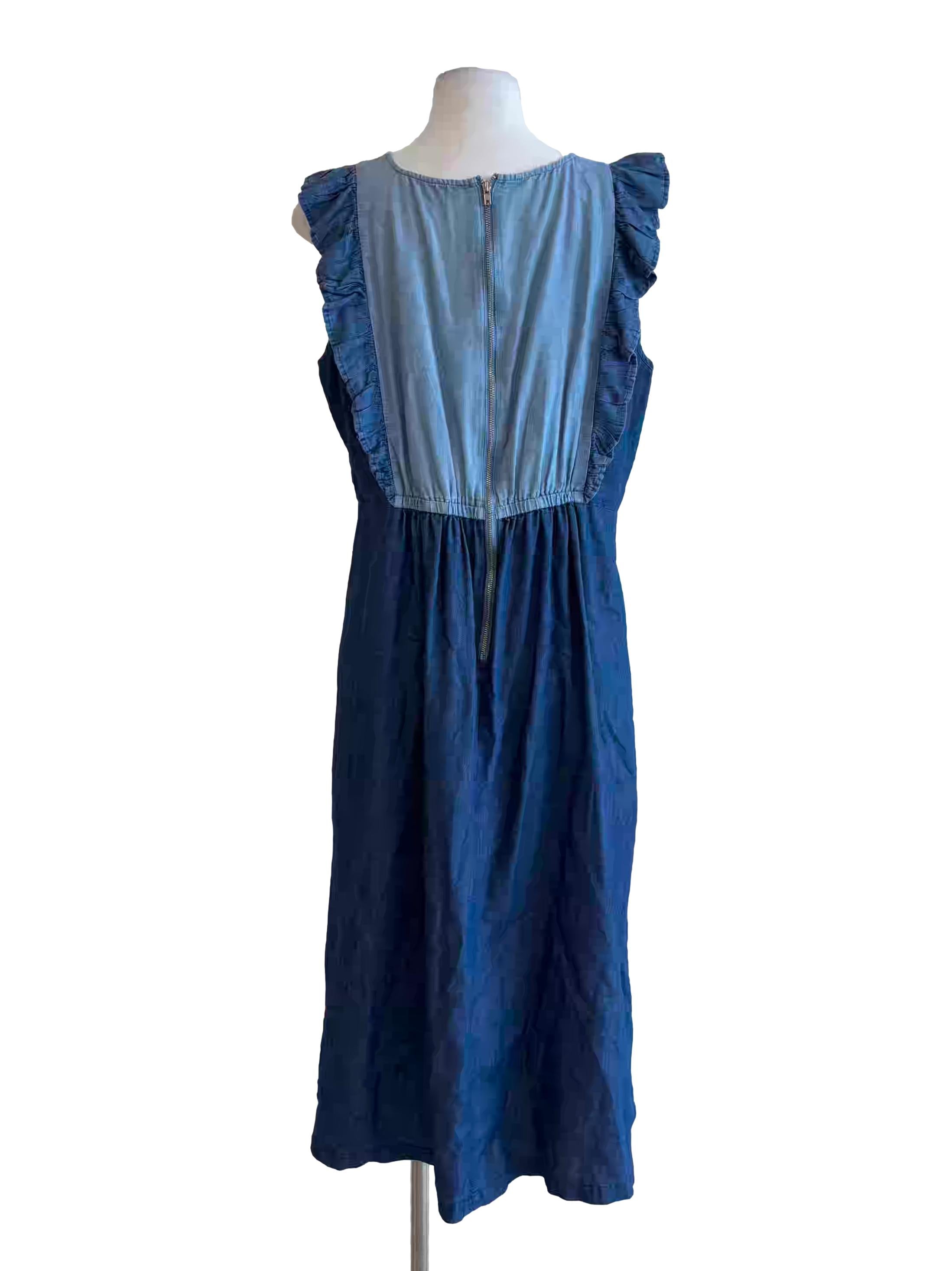 Two Tone Blue Ruffle Denim Dress