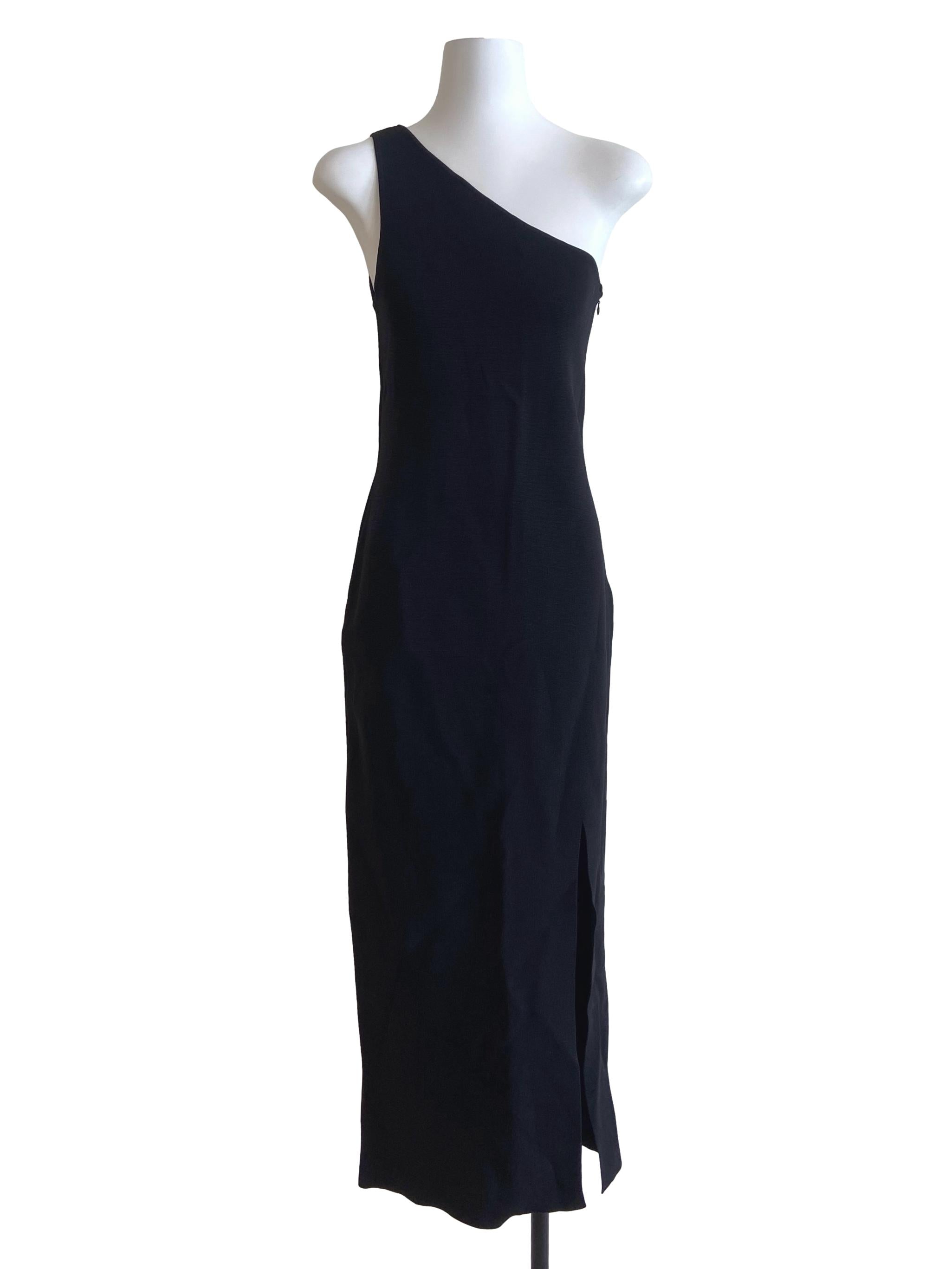 Black Asymmetric Slit Empire Dress