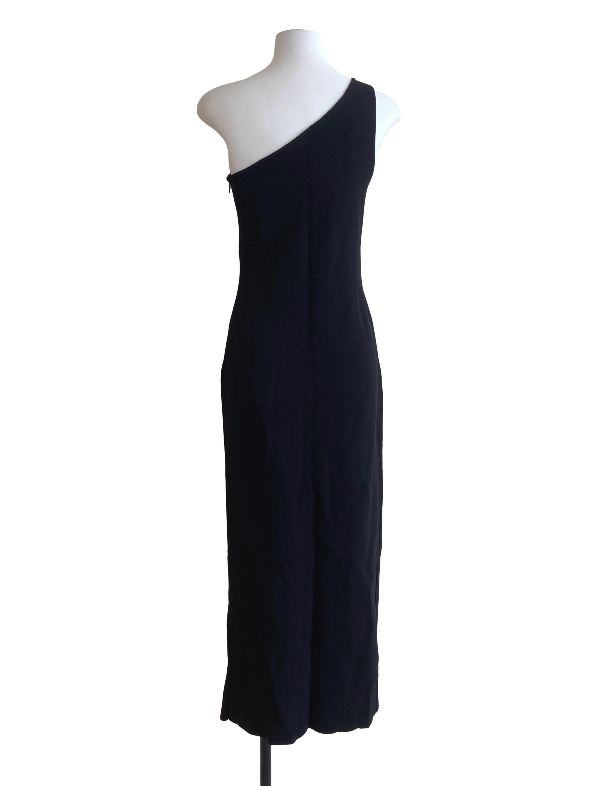Black Asymmetric Slit Empire Dress