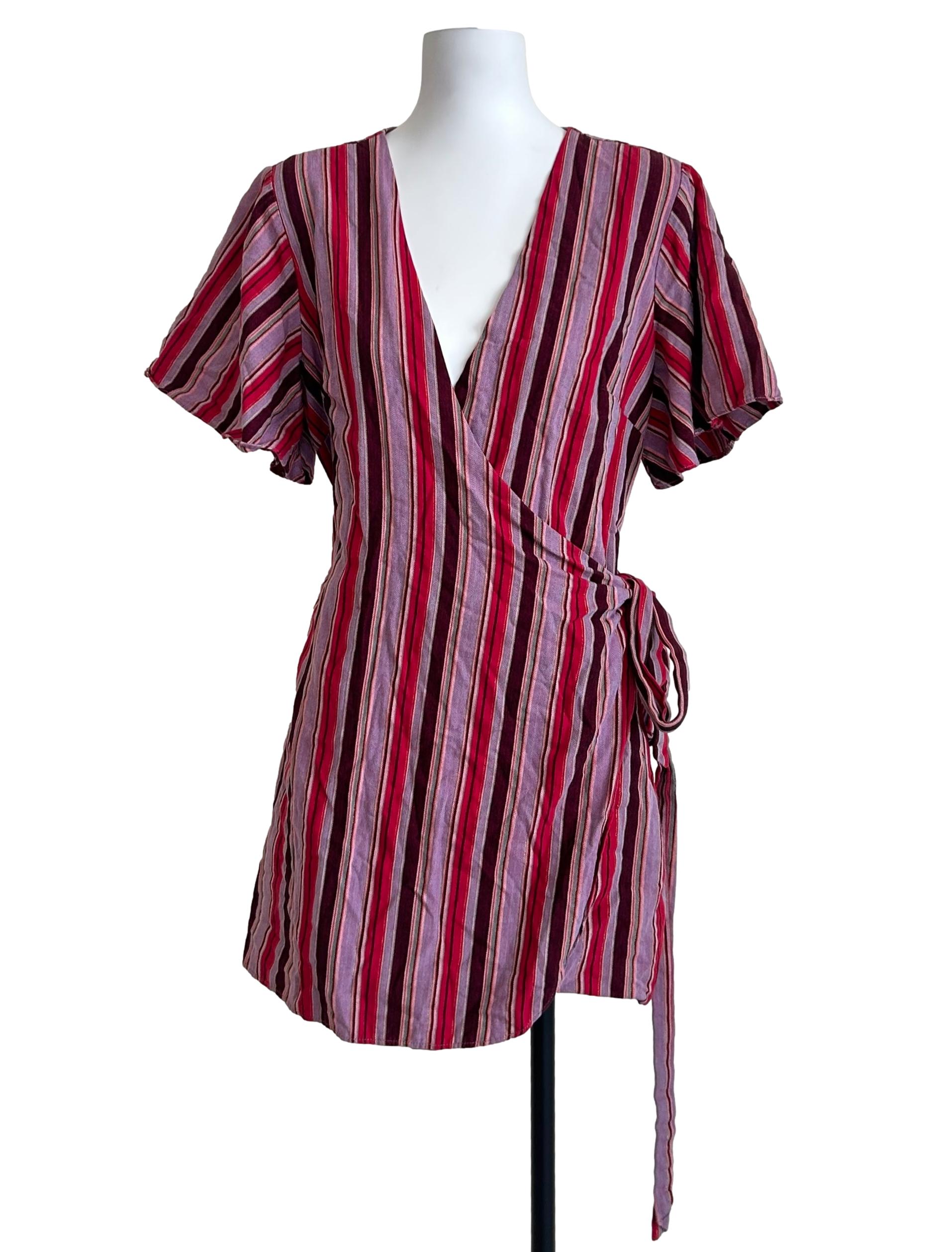 Lavender Vertical Stripe Wrap Dress