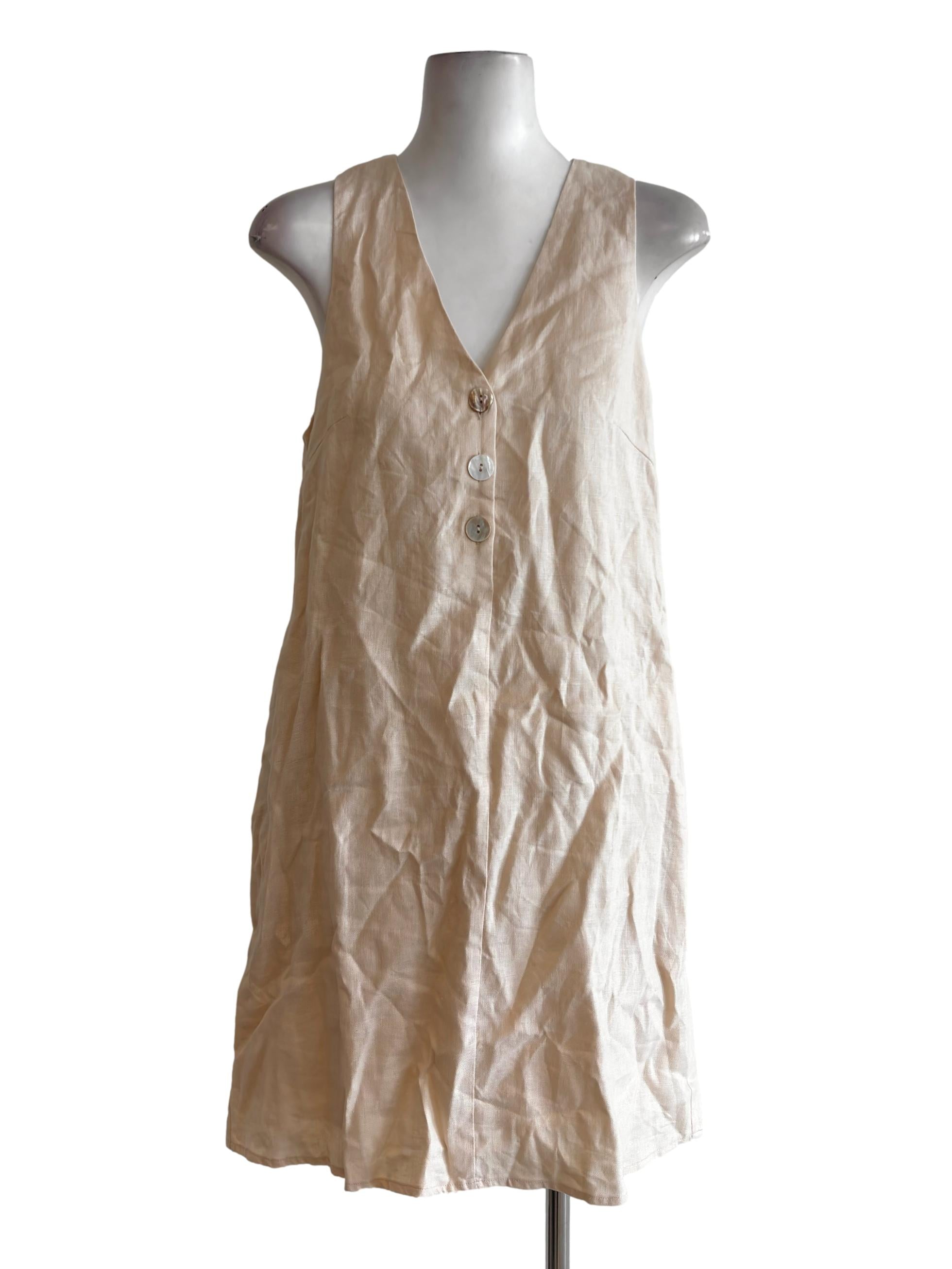 Linen Button-Down Shift Dress OSN