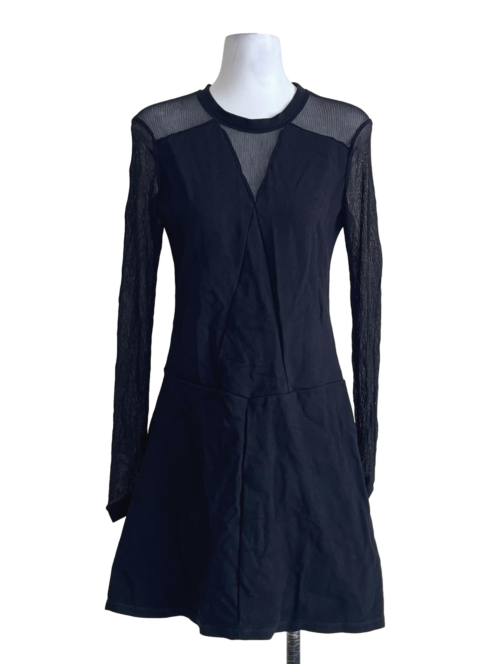 Ink Black Sheer Mesh Long Sleeve Dress