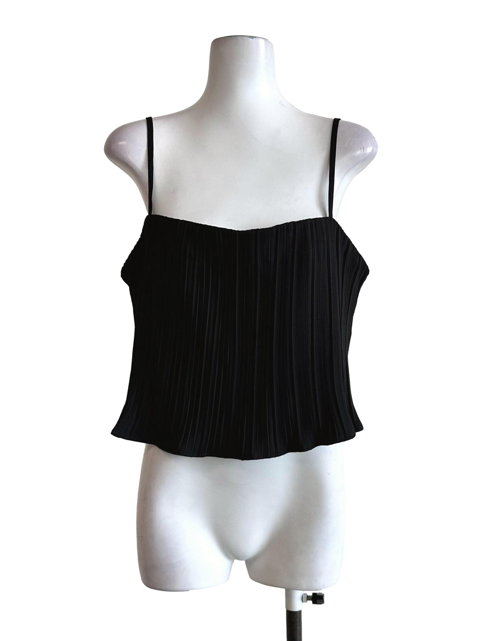 Black Pleated Pattern Sleeveless Top