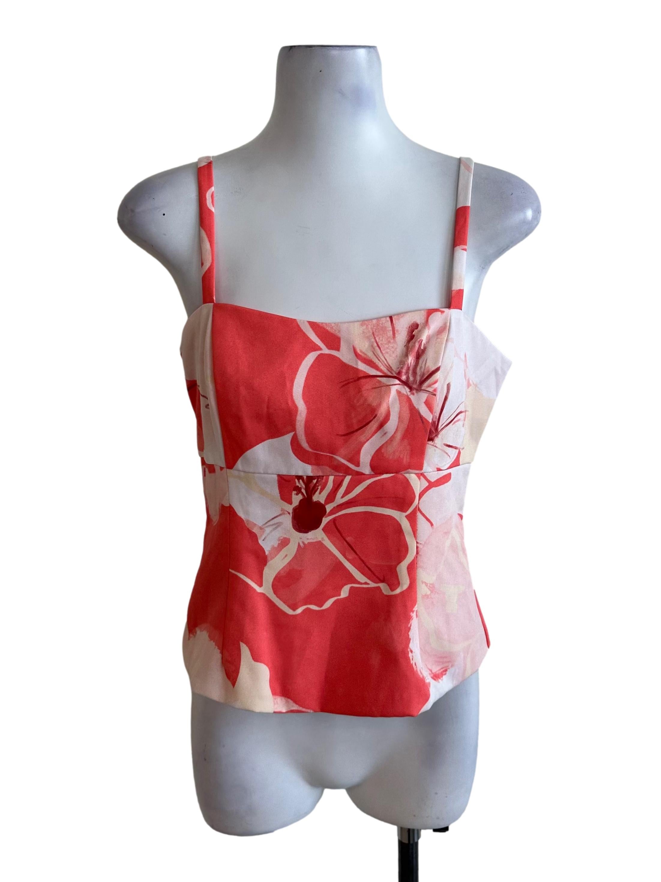 Coral Red Pattern Square Neck Top LB
