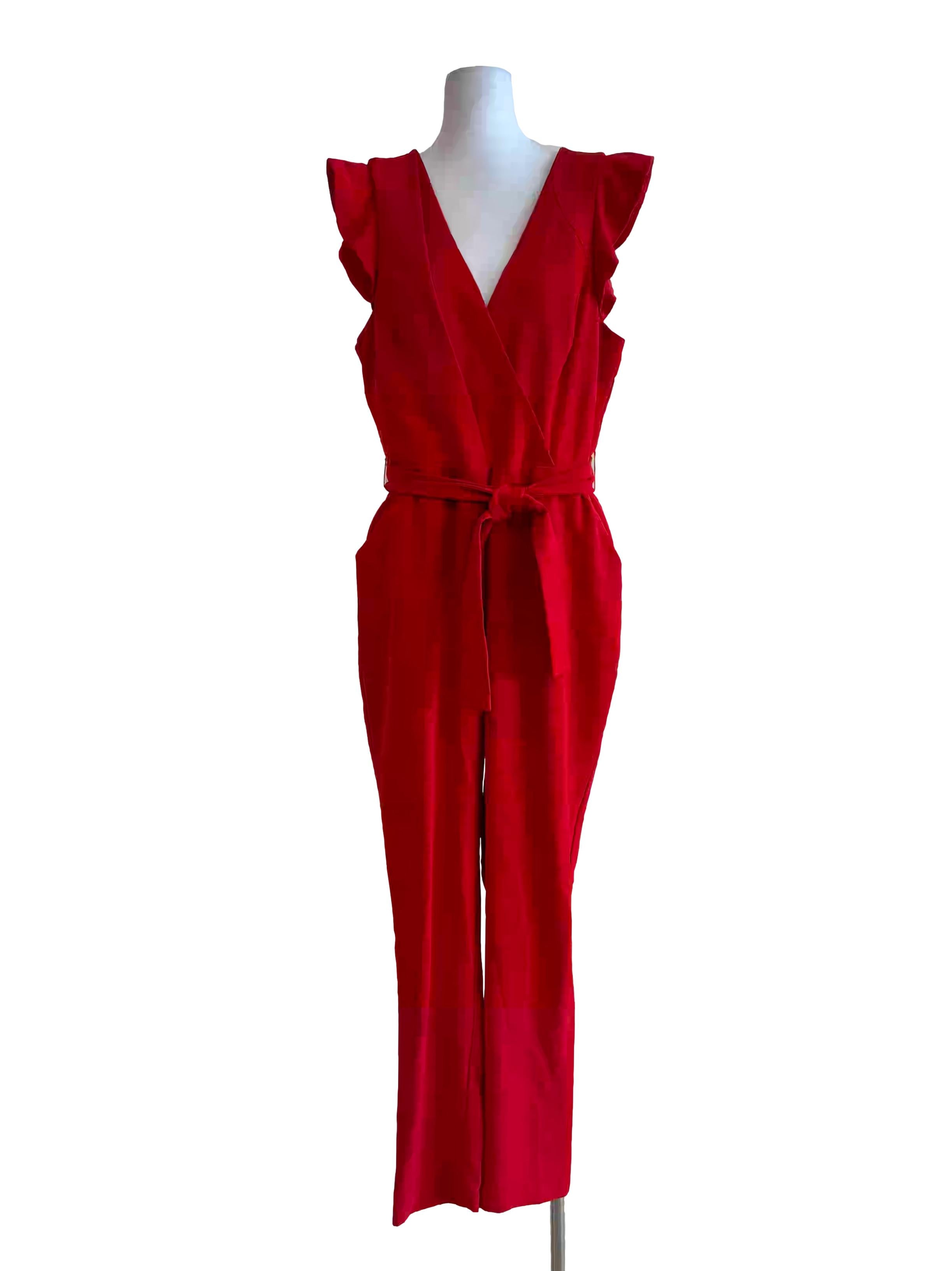 Red Sleeveless Ruffle Jumpsuit