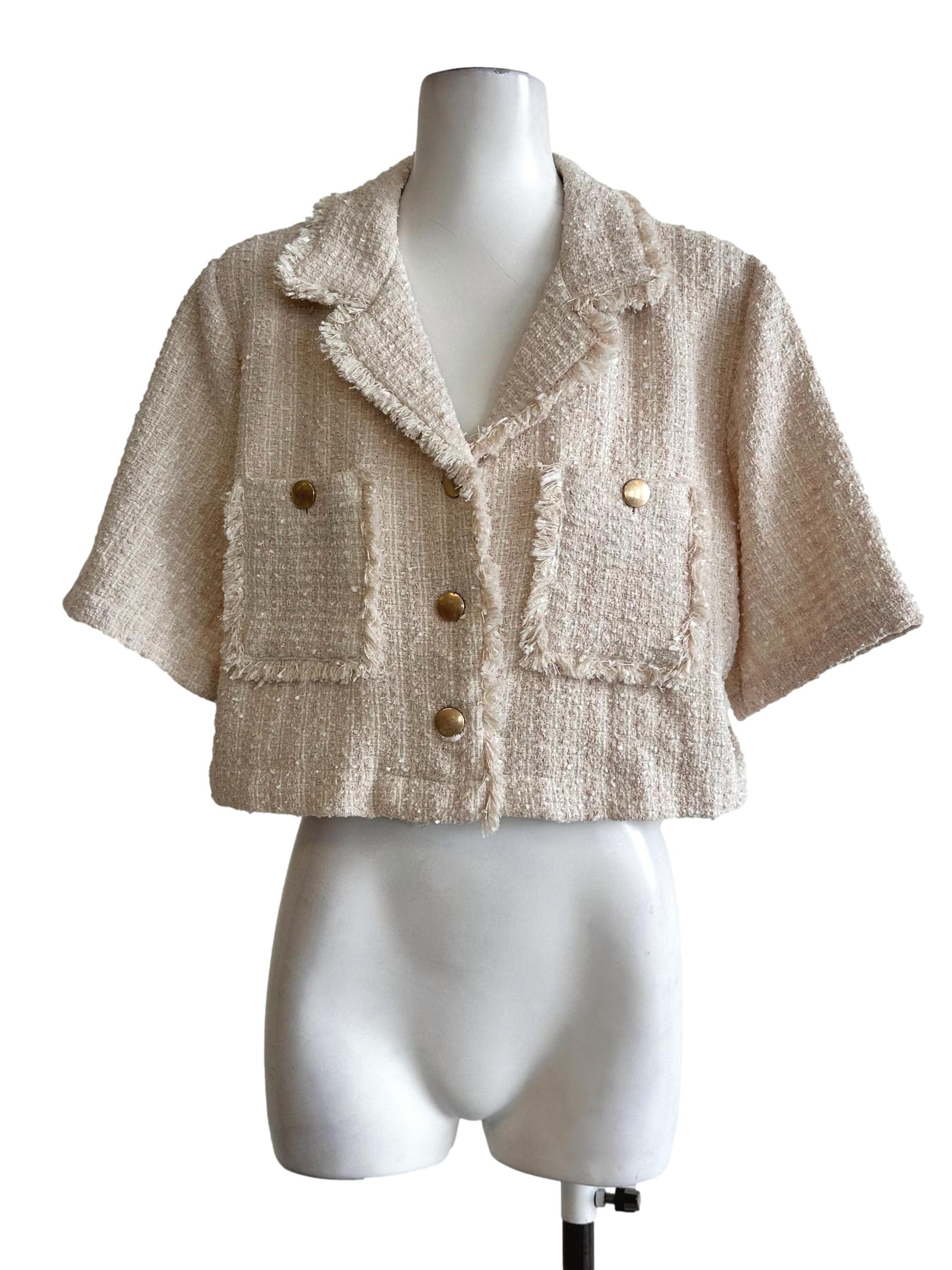 Beige Pink Tweed Pattern Top LB