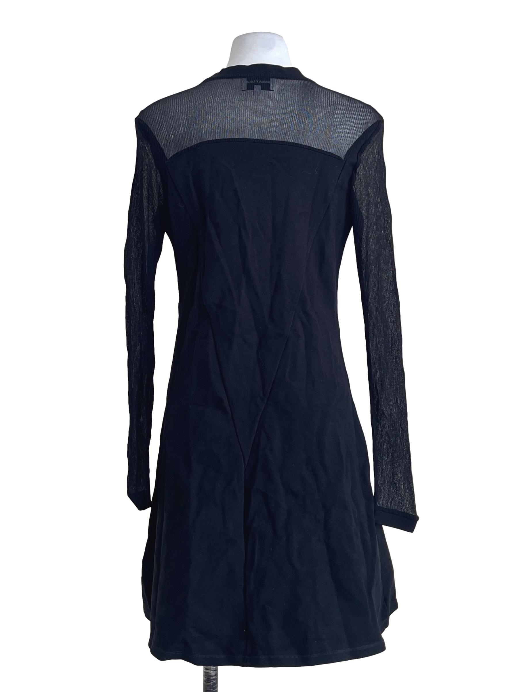 Ink Black Sheer Mesh Long Sleeve Dress