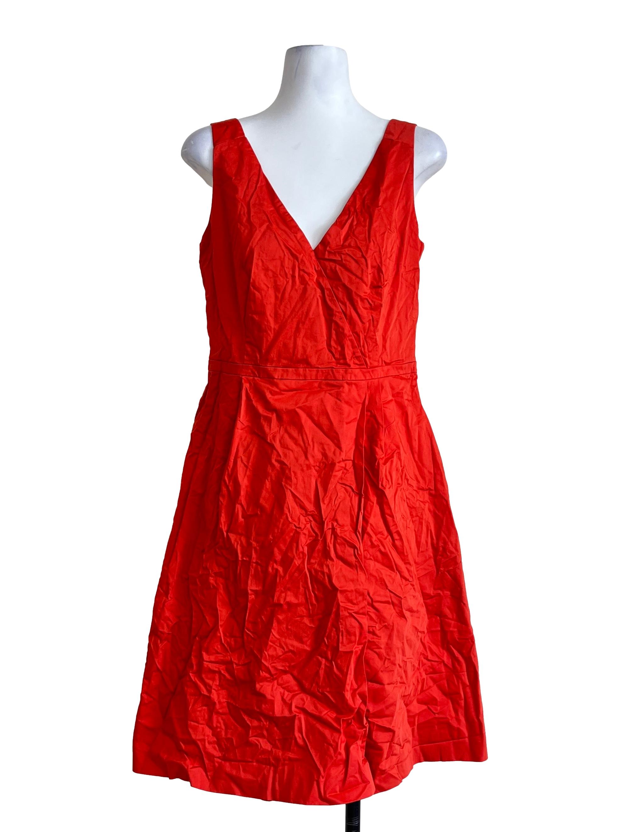 Bright Red V-Neck A-Line Dress
