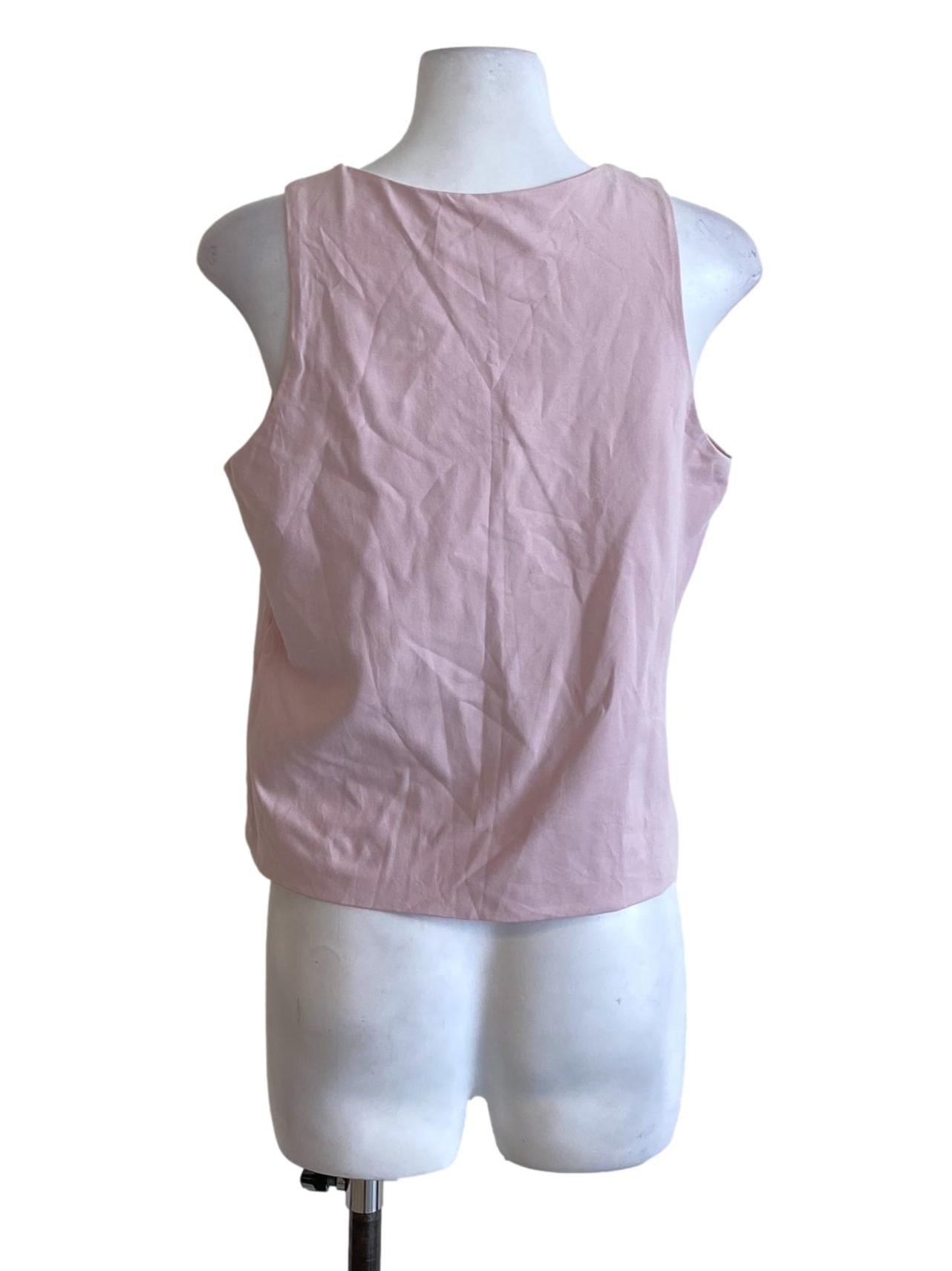 Crepe Pink Round Neck Sleeveless Tank Top