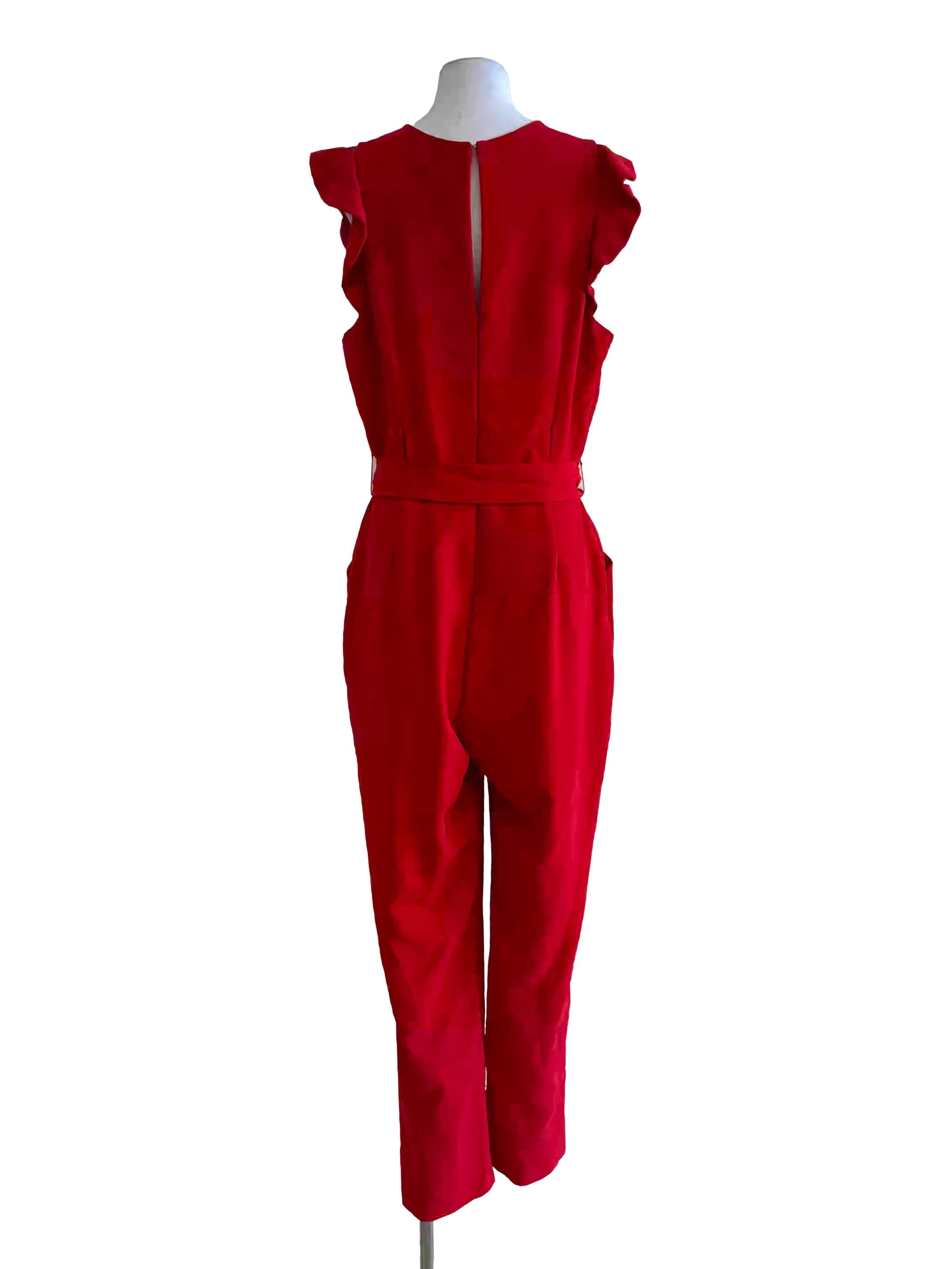 Red Sleeveless Ruffle Jumpsuit