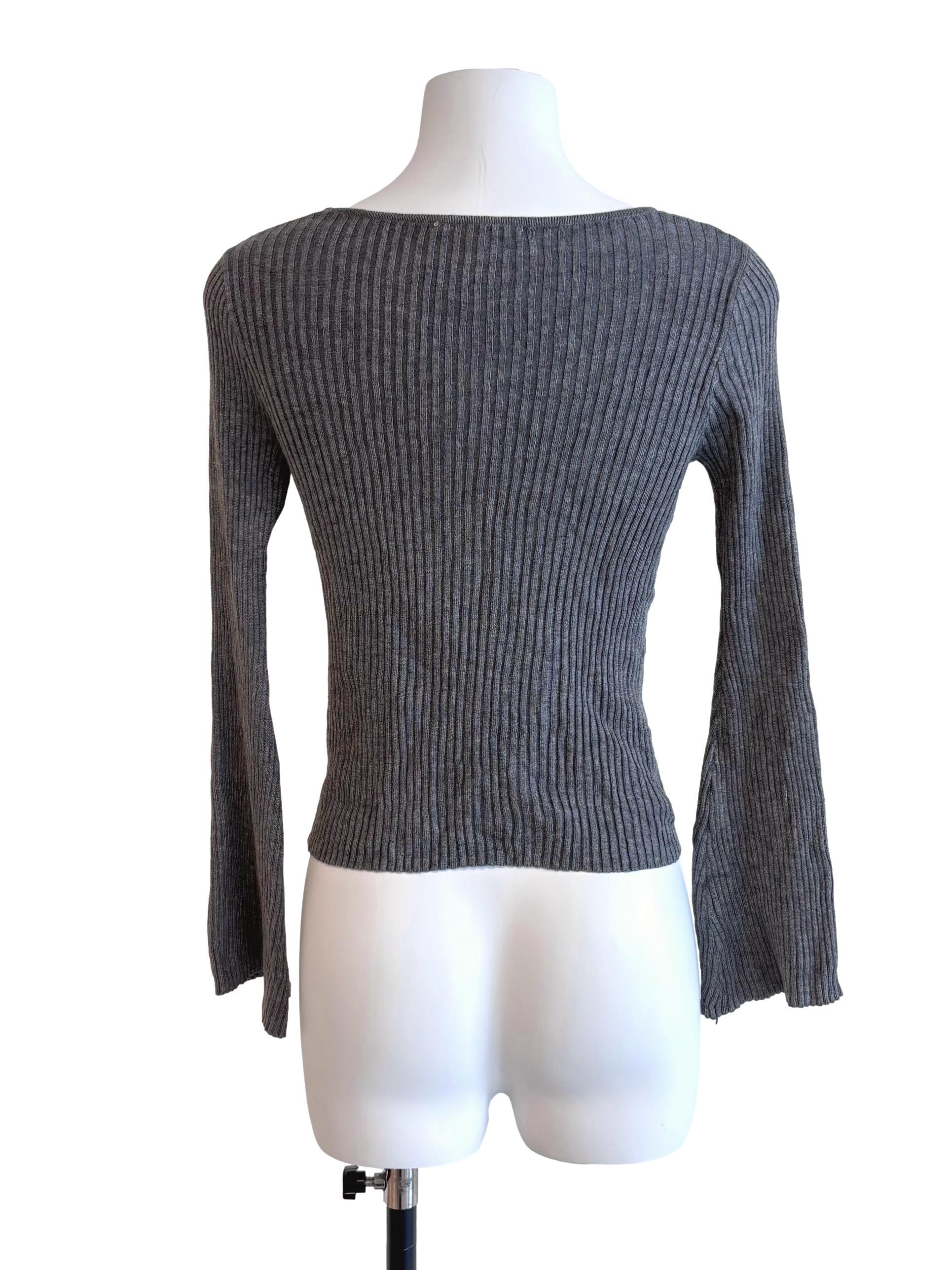 Ash Grey Zip Up Long Sleeve Knit Top