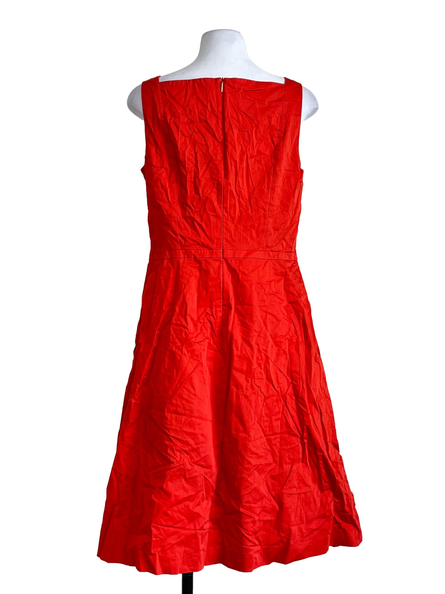 Bright Red V-Neck A-Line Dress