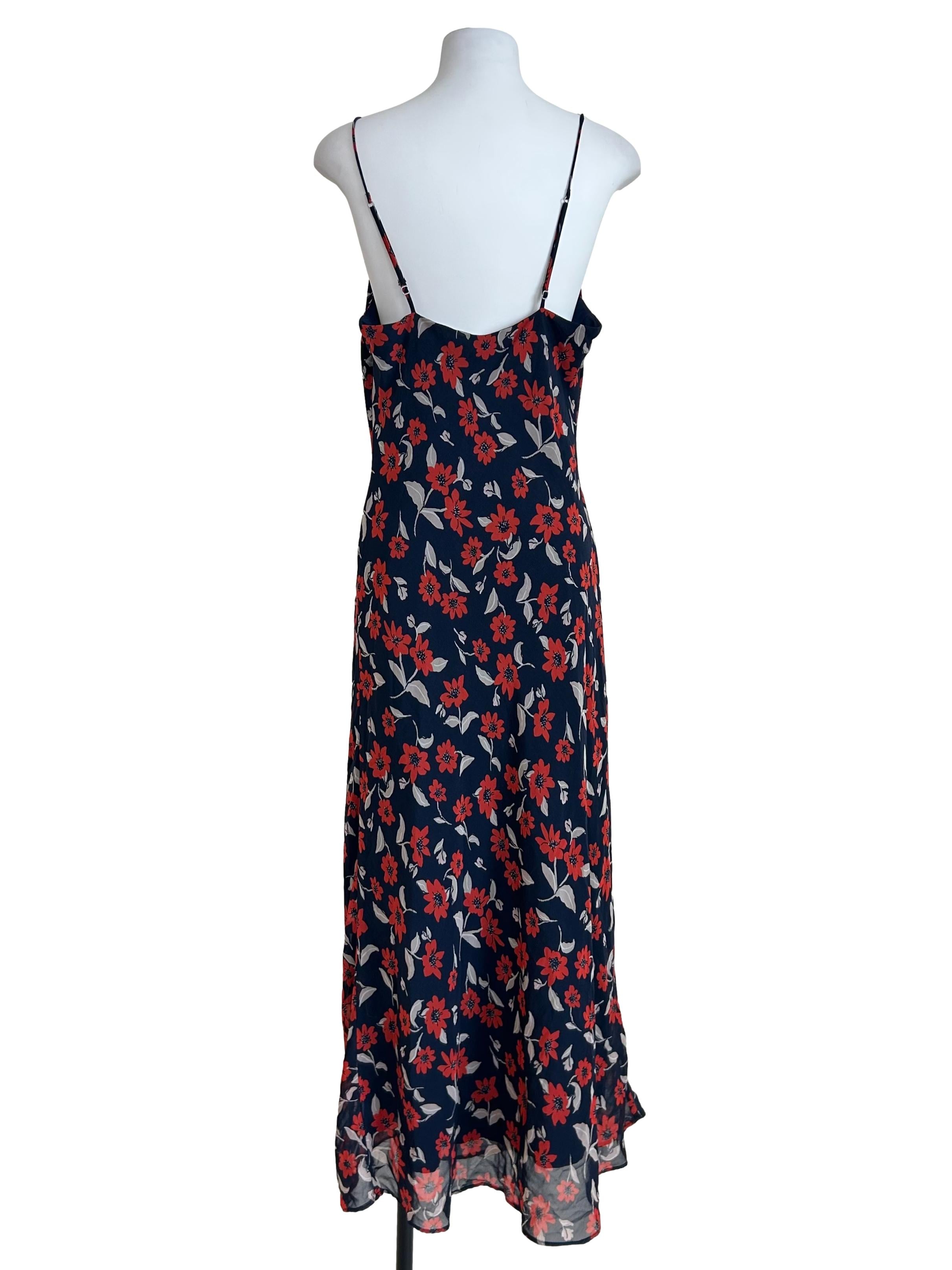 Navy Blue Floral Print Slip Dress