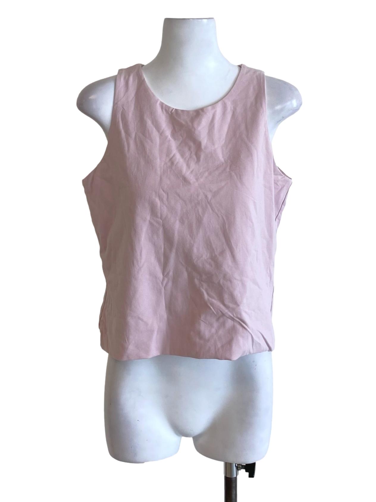 Crepe Pink Round Neck Sleeveless Tank Top