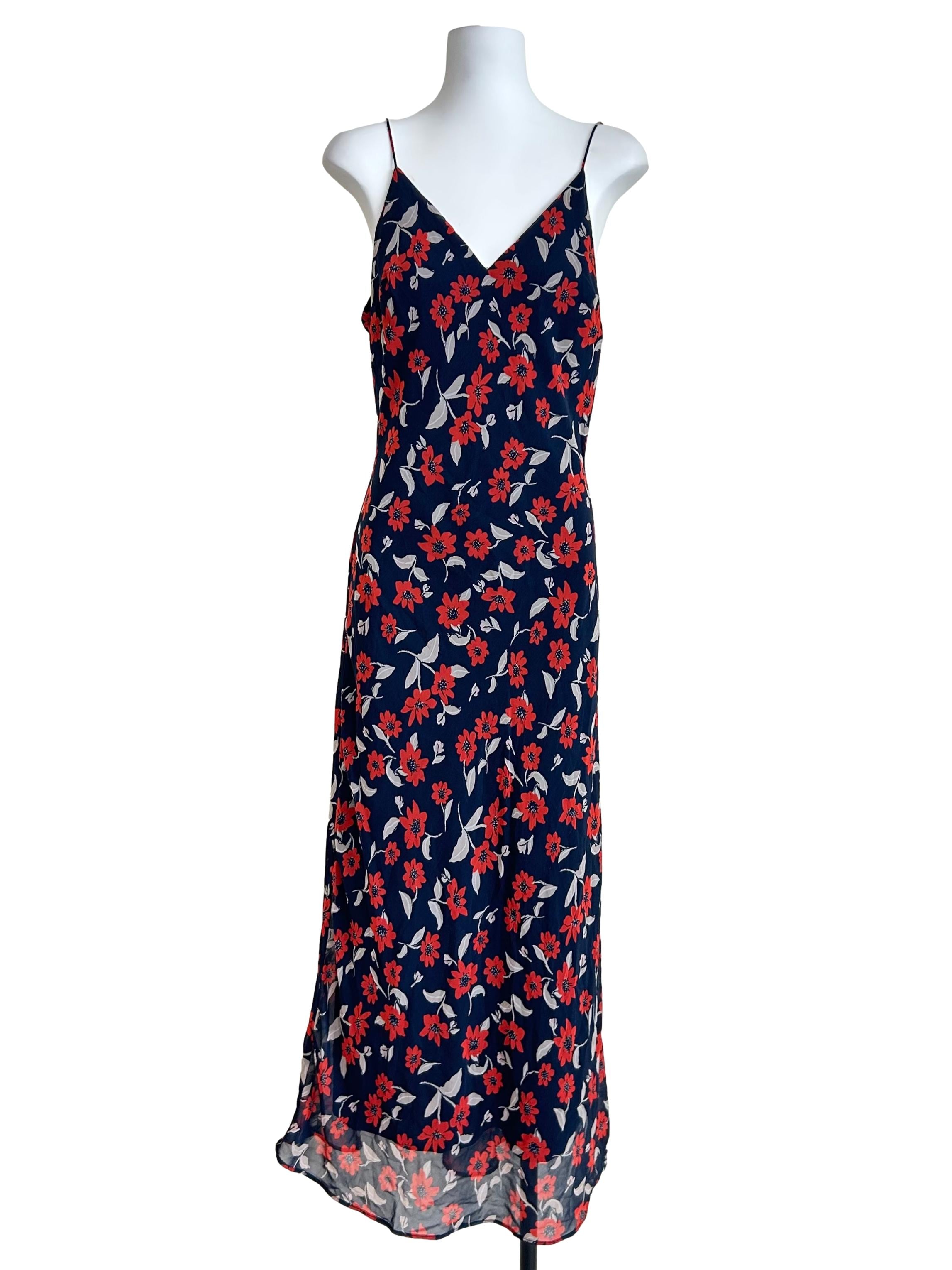 Navy Blue Floral Print Slip Dress