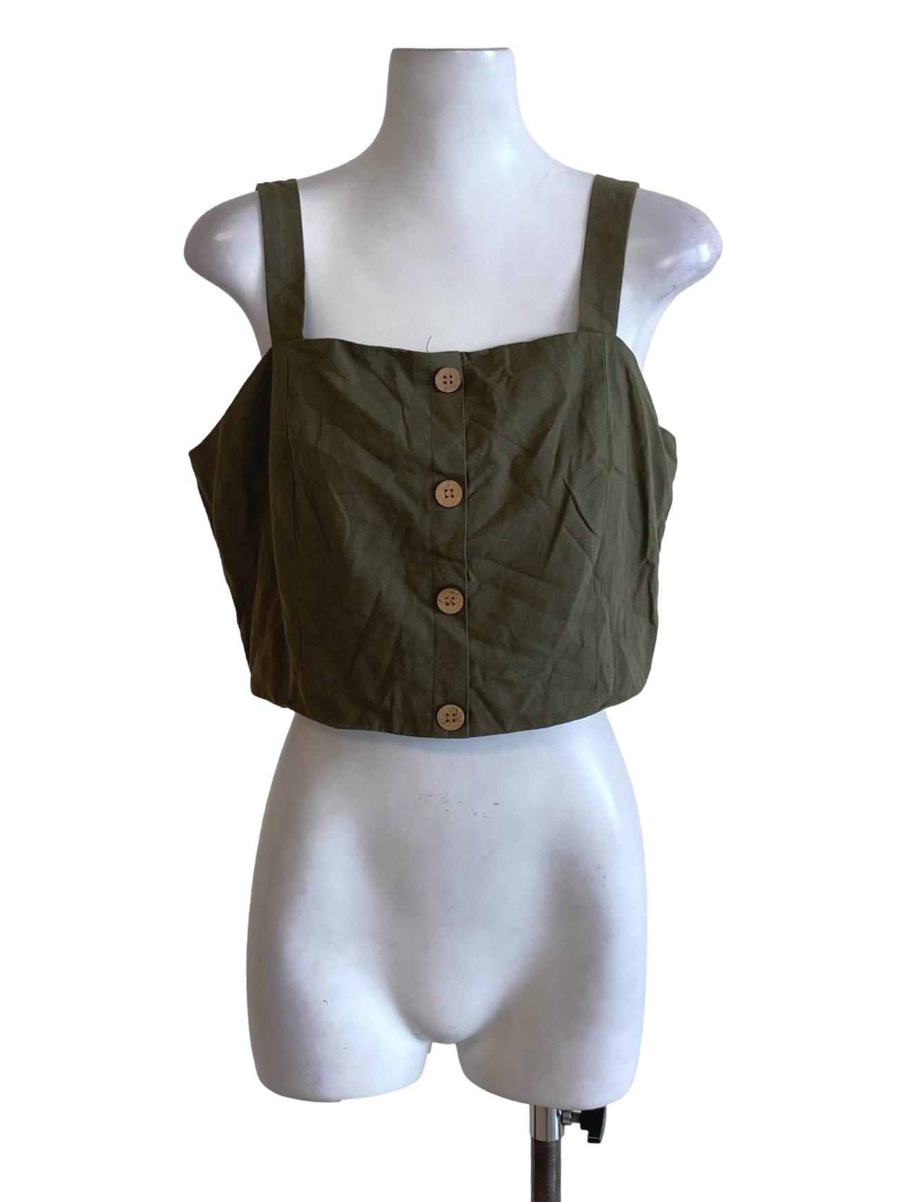 Dark Moss Green Buttoned Down Cropped Top