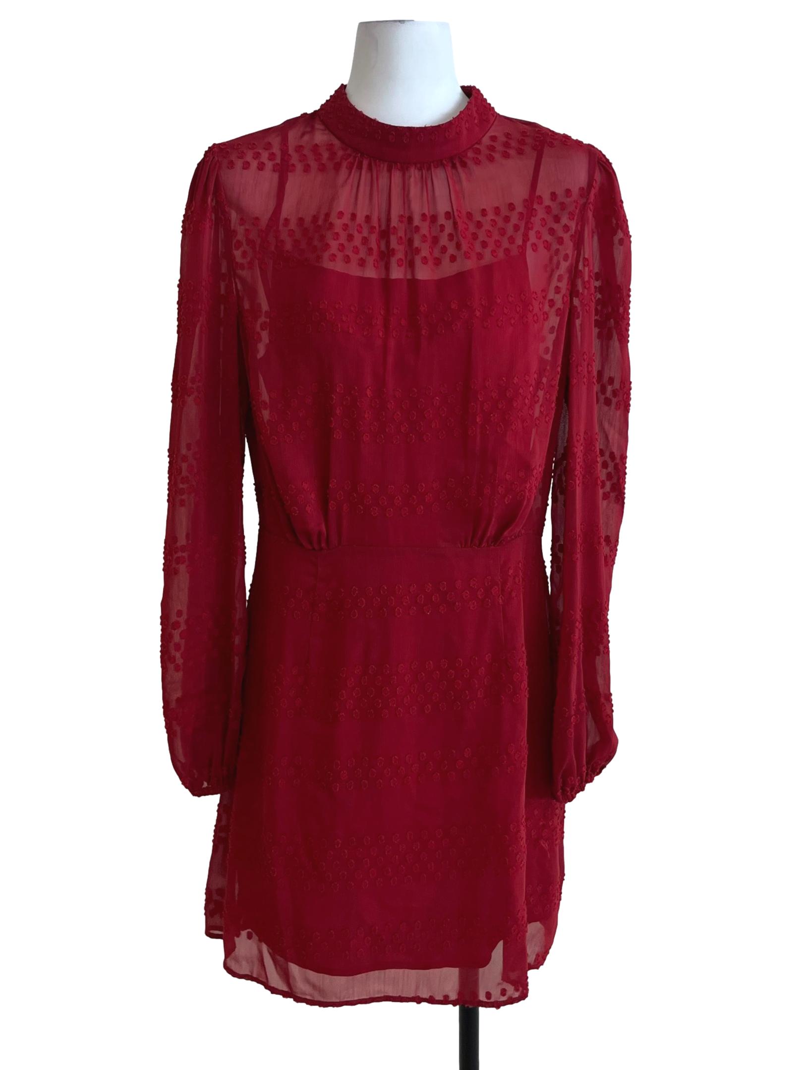 Wine Red Funnel Neckline Empire Dress
