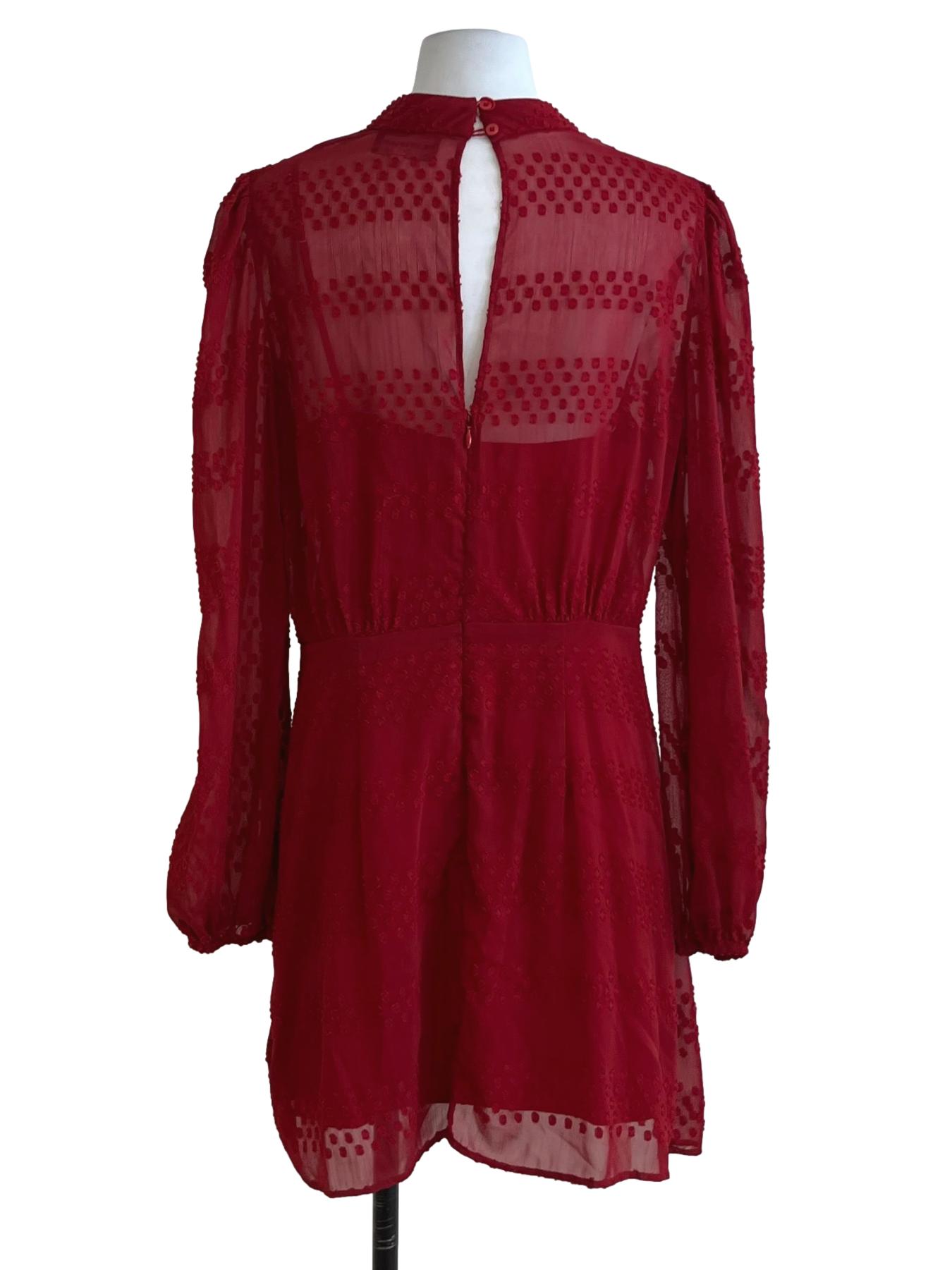 Wine Red Funnel Neckline Empire Dress