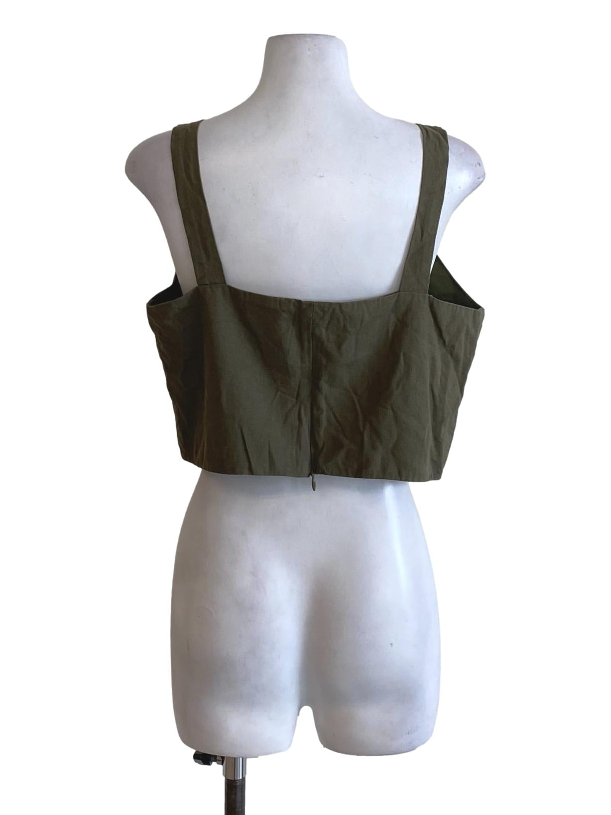 Dark Moss Green Buttoned Down Cropped Top