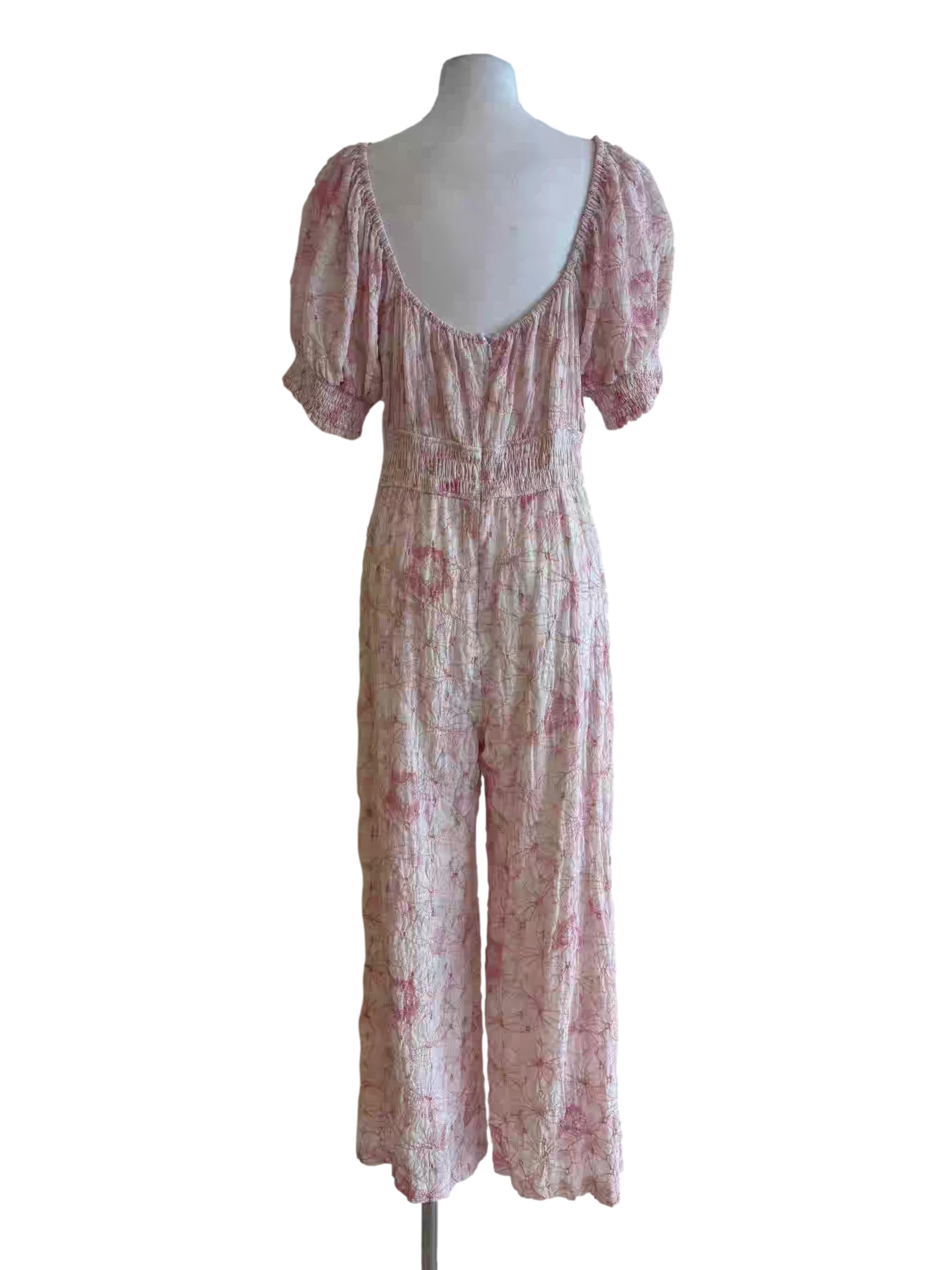 Baby Pink Floral Puff Sleeve Jumpsuit