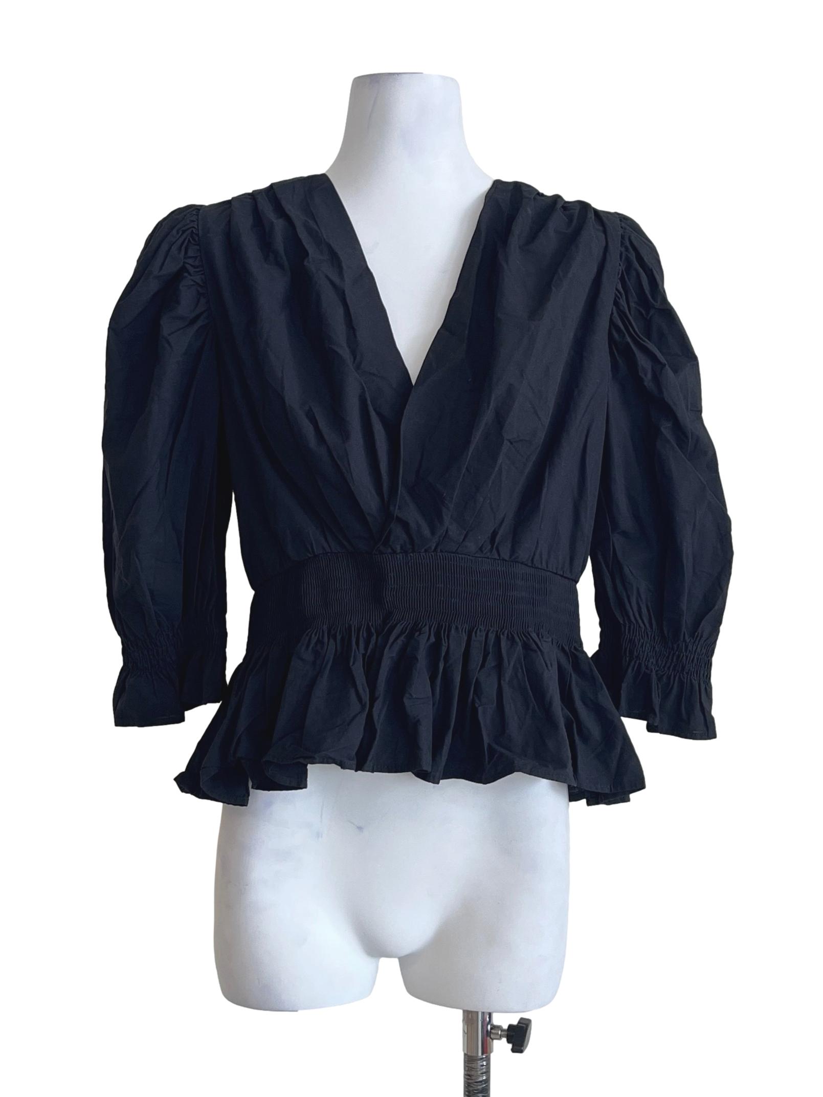 Ink Black V-Neck Long Sleeve Top