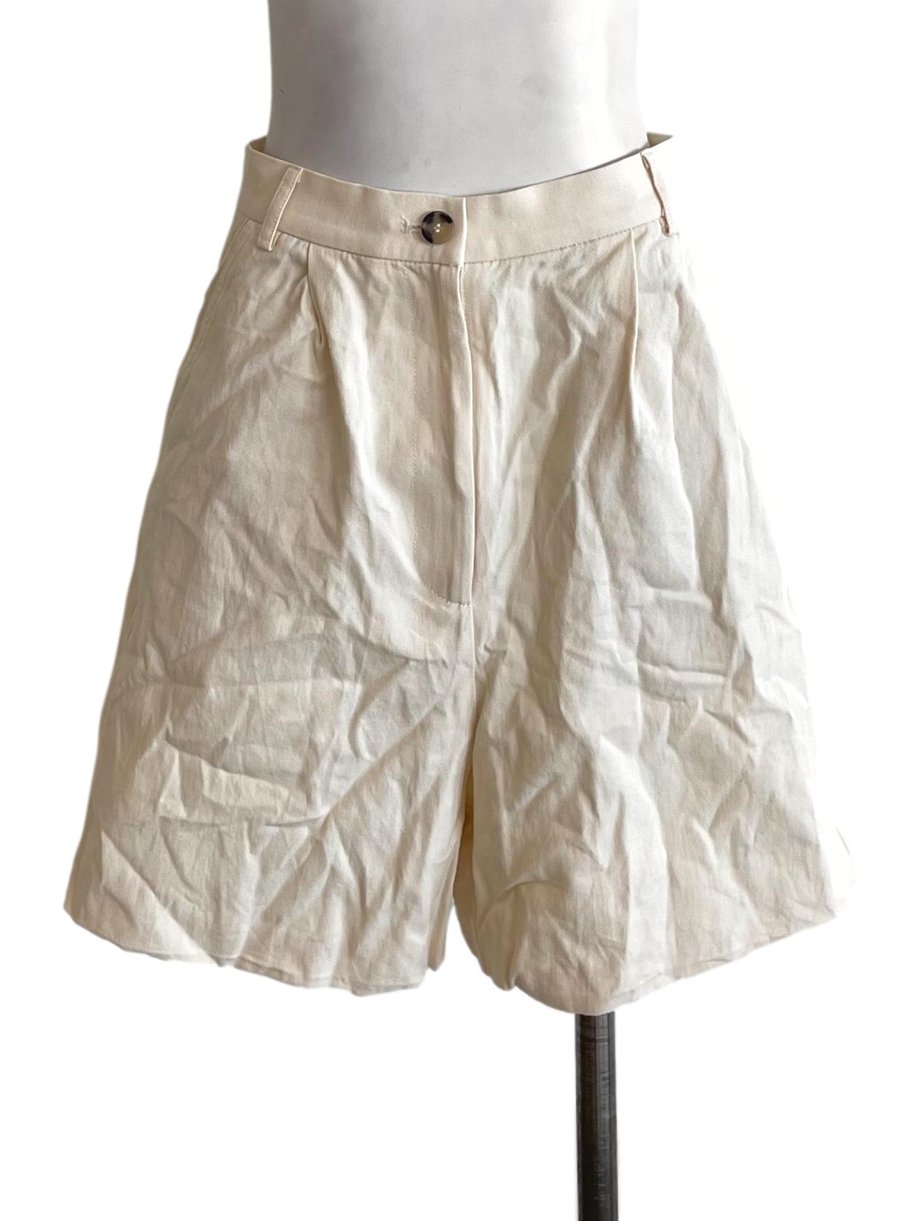 Cream Pleated High Waist Shorts OSN