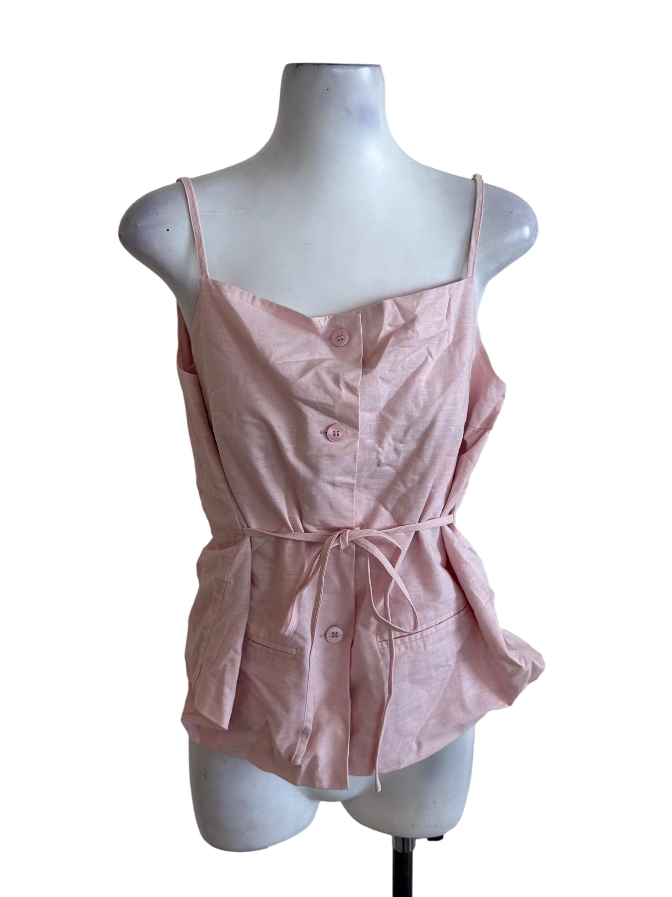 Light Pink Textured Button Strap Top