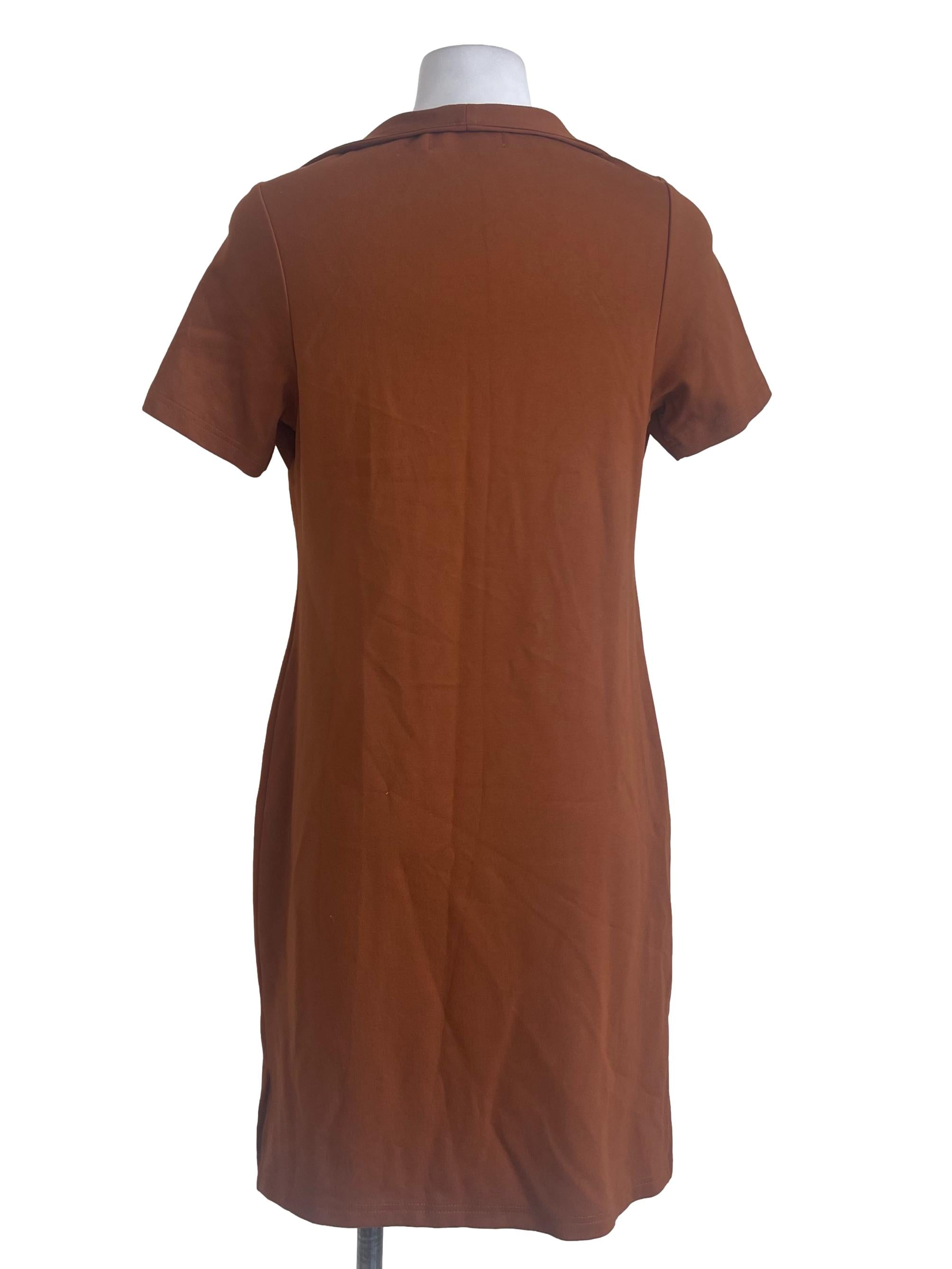 Dark Caramel Plain Shirt Dress