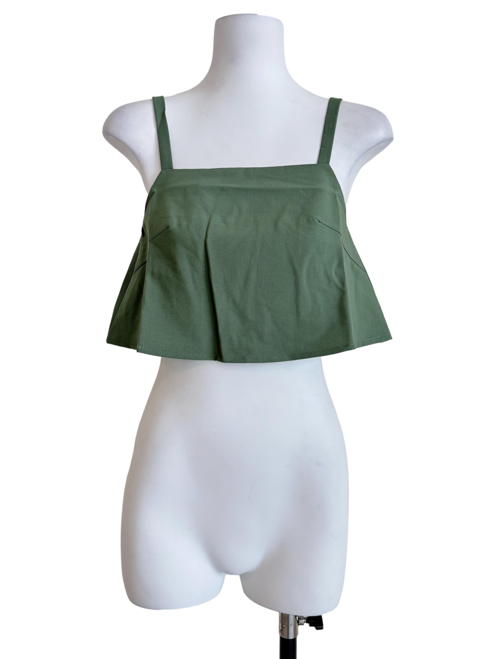 Green Zoey Basic Flare Crop Top