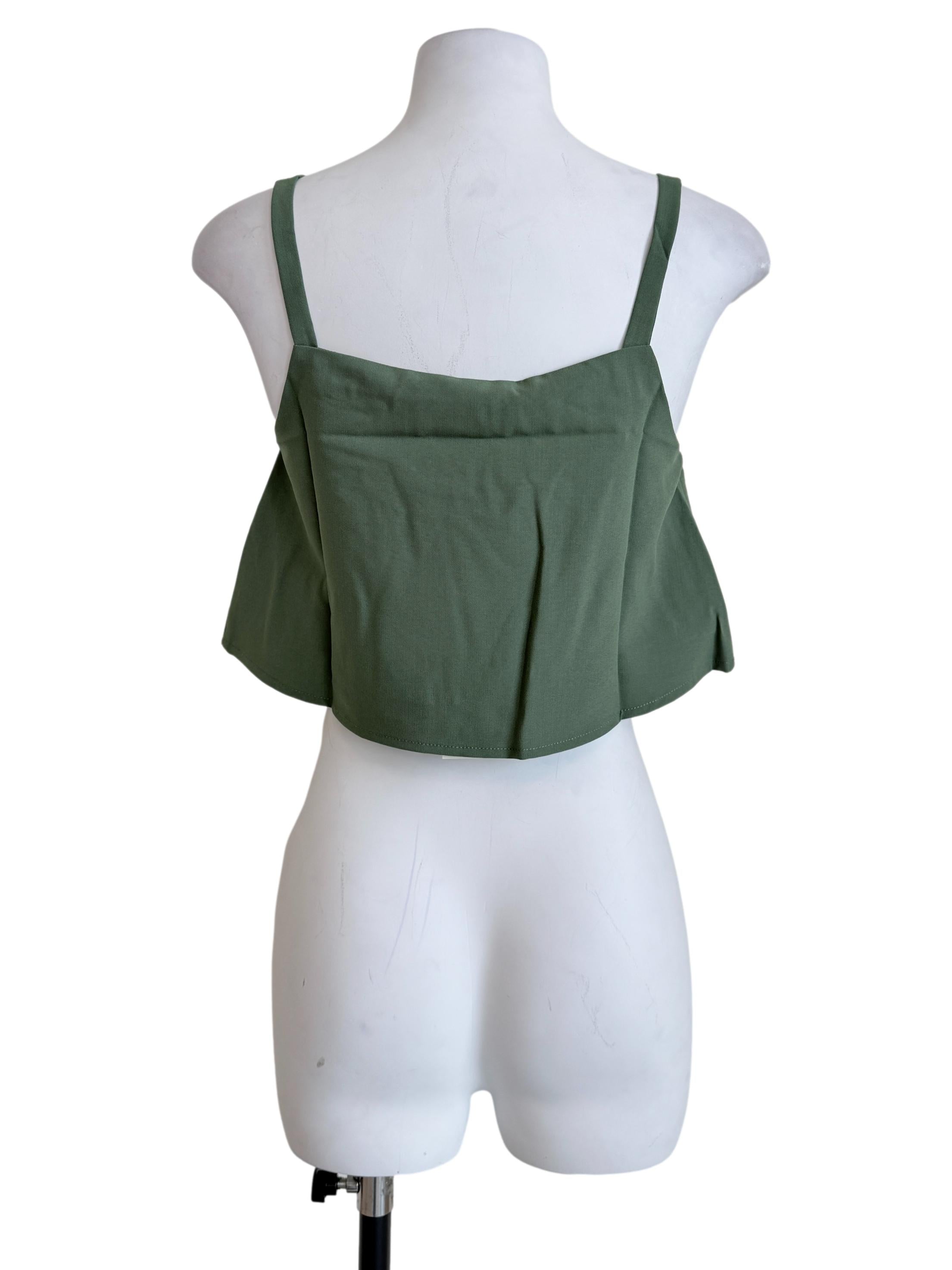 Green Zoey Basic Flare Crop Top