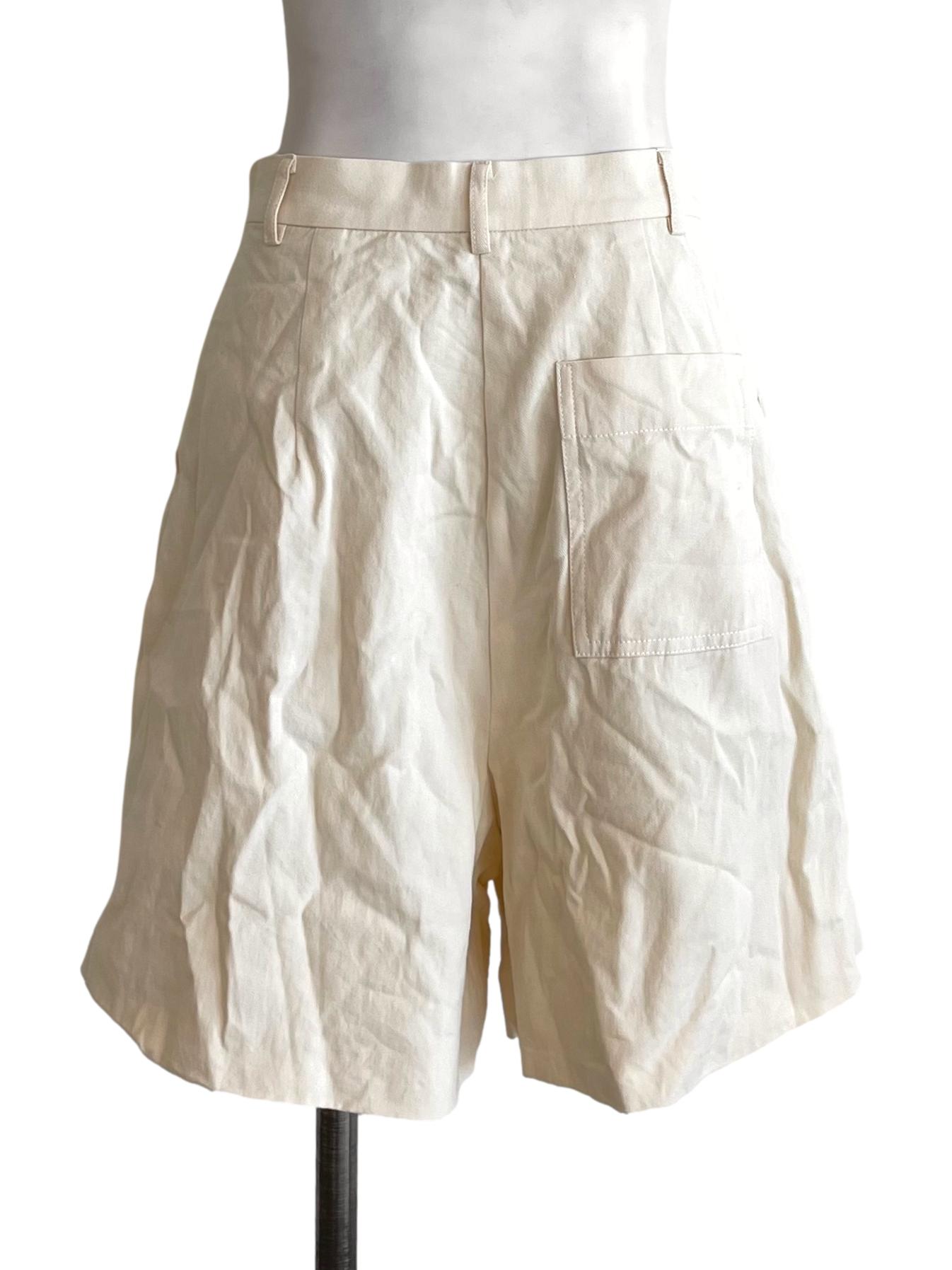 Cream Pleated High Waist Shorts OSN