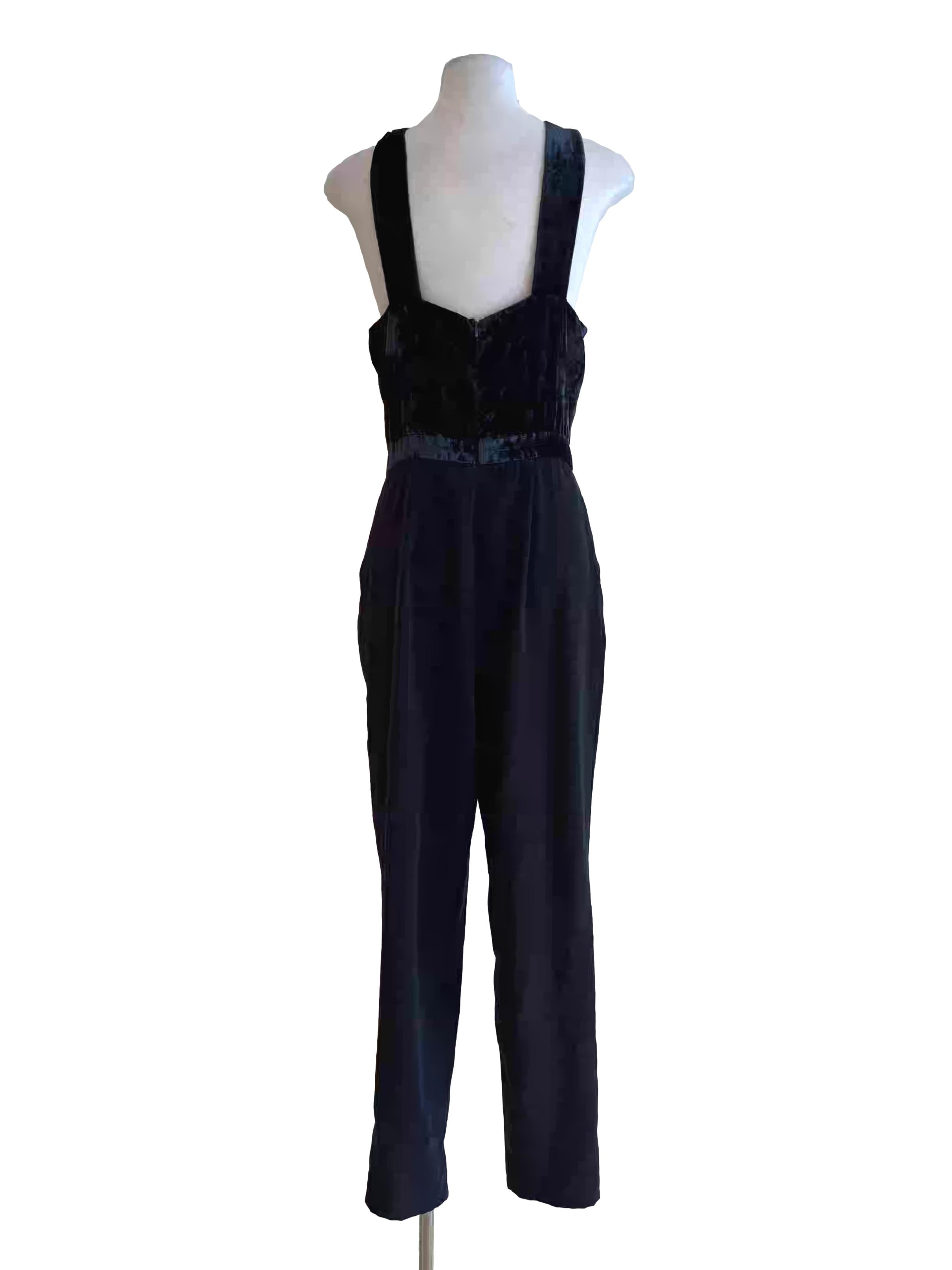 Blue Black Velvet Halter Jumpsuit