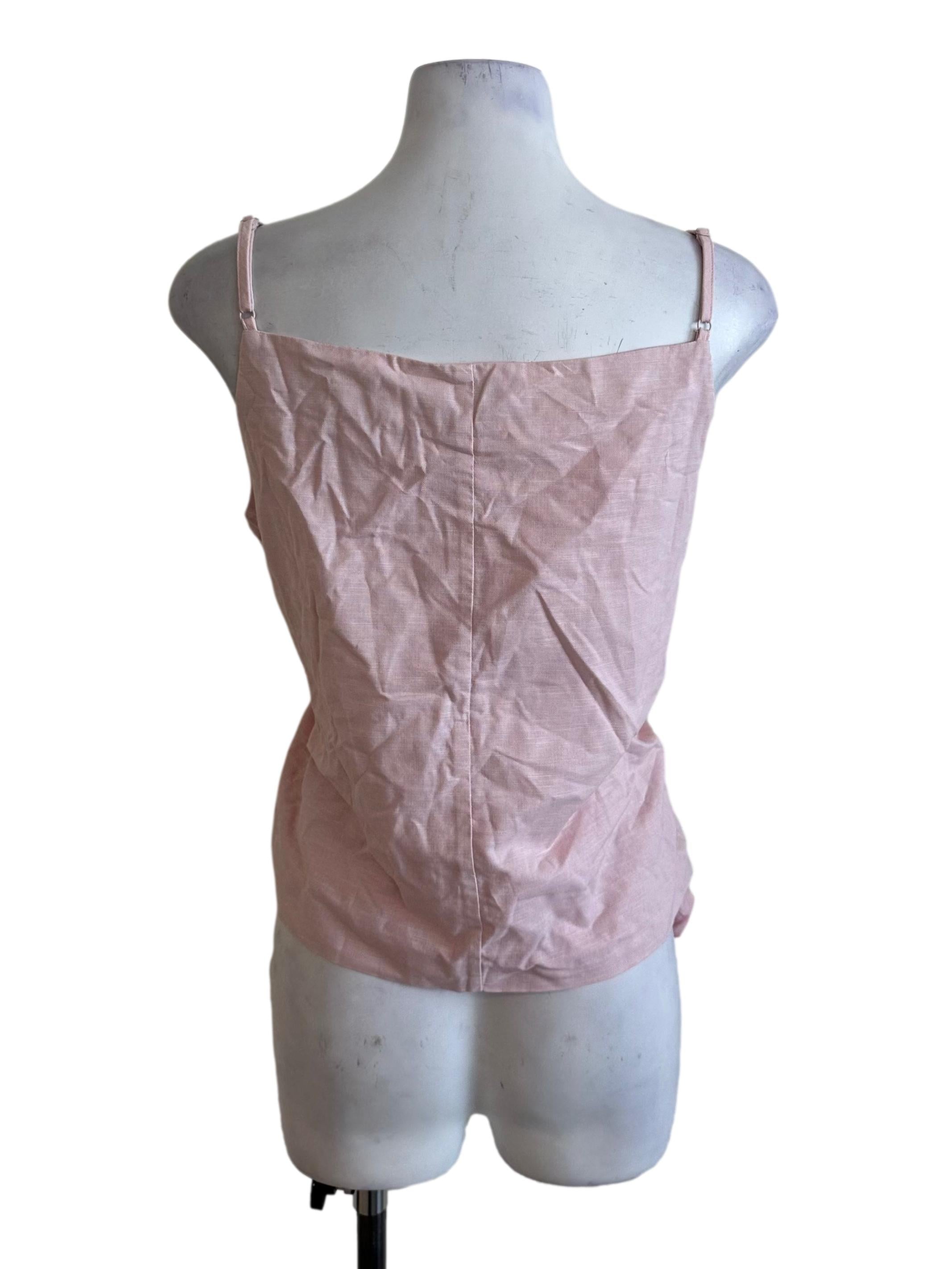 Light Pink Textured Button Strap Top