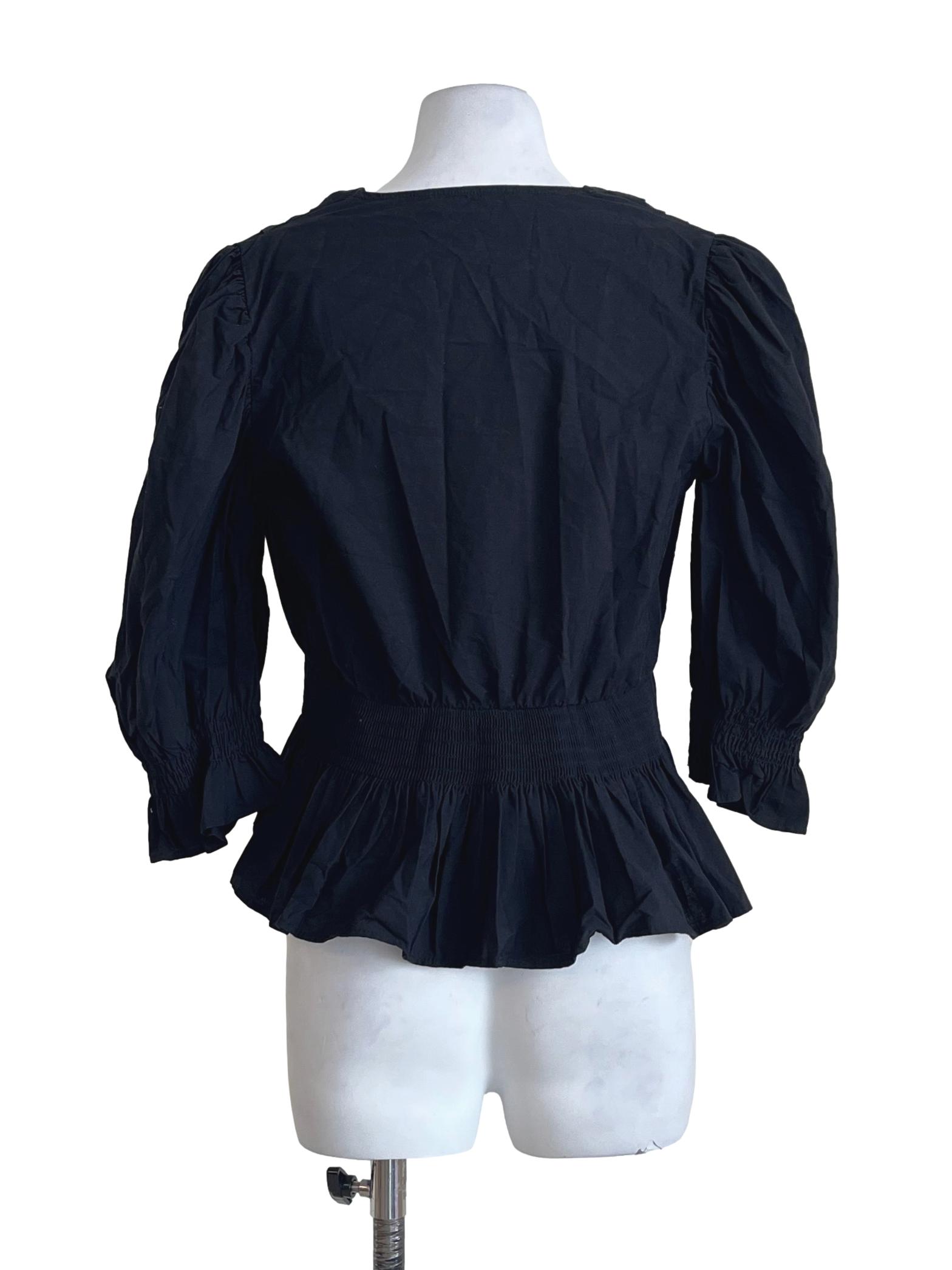 Ink Black V-Neck Long Sleeve Top