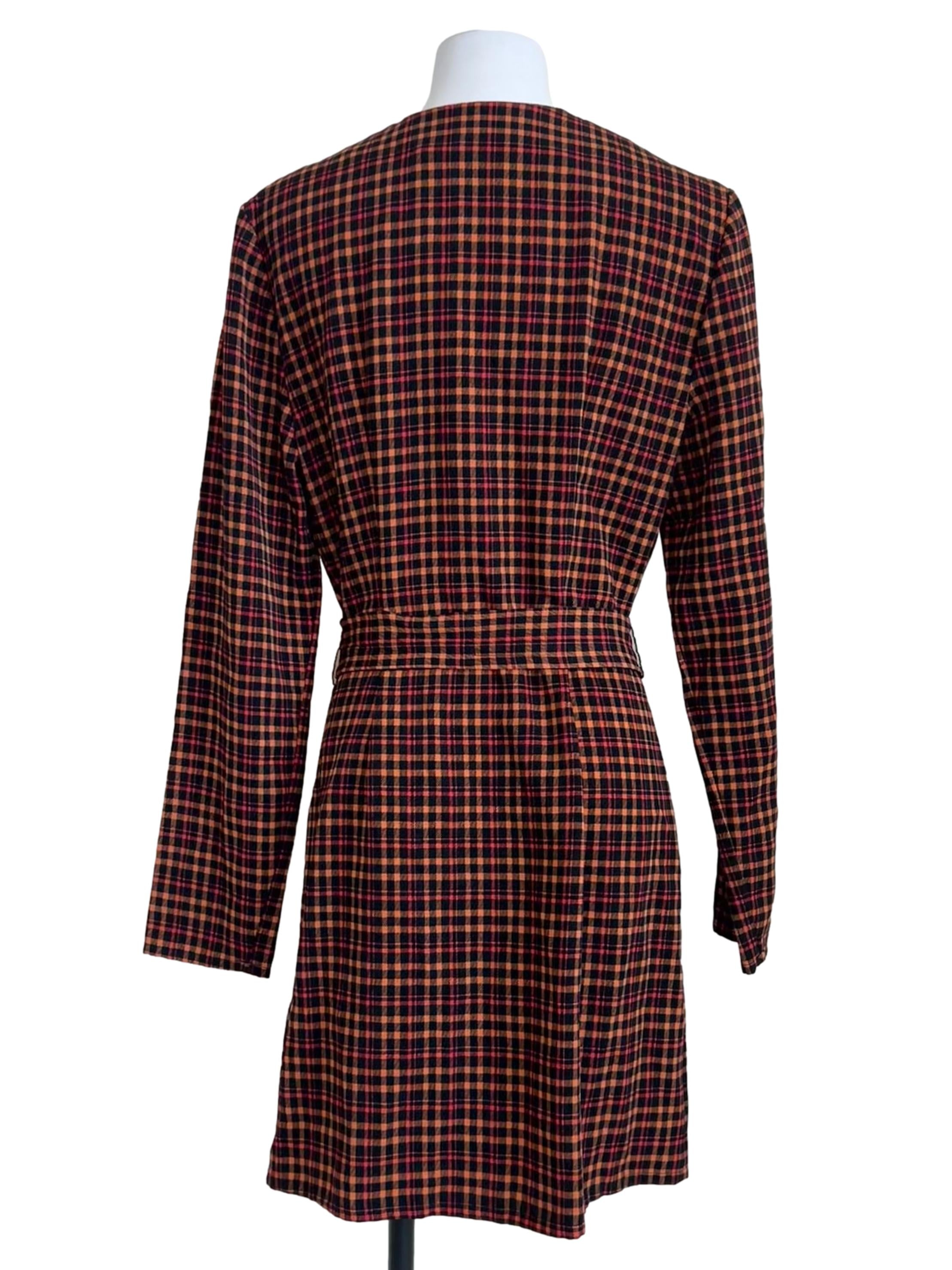 Orange & Black Plaid Belted Dress
