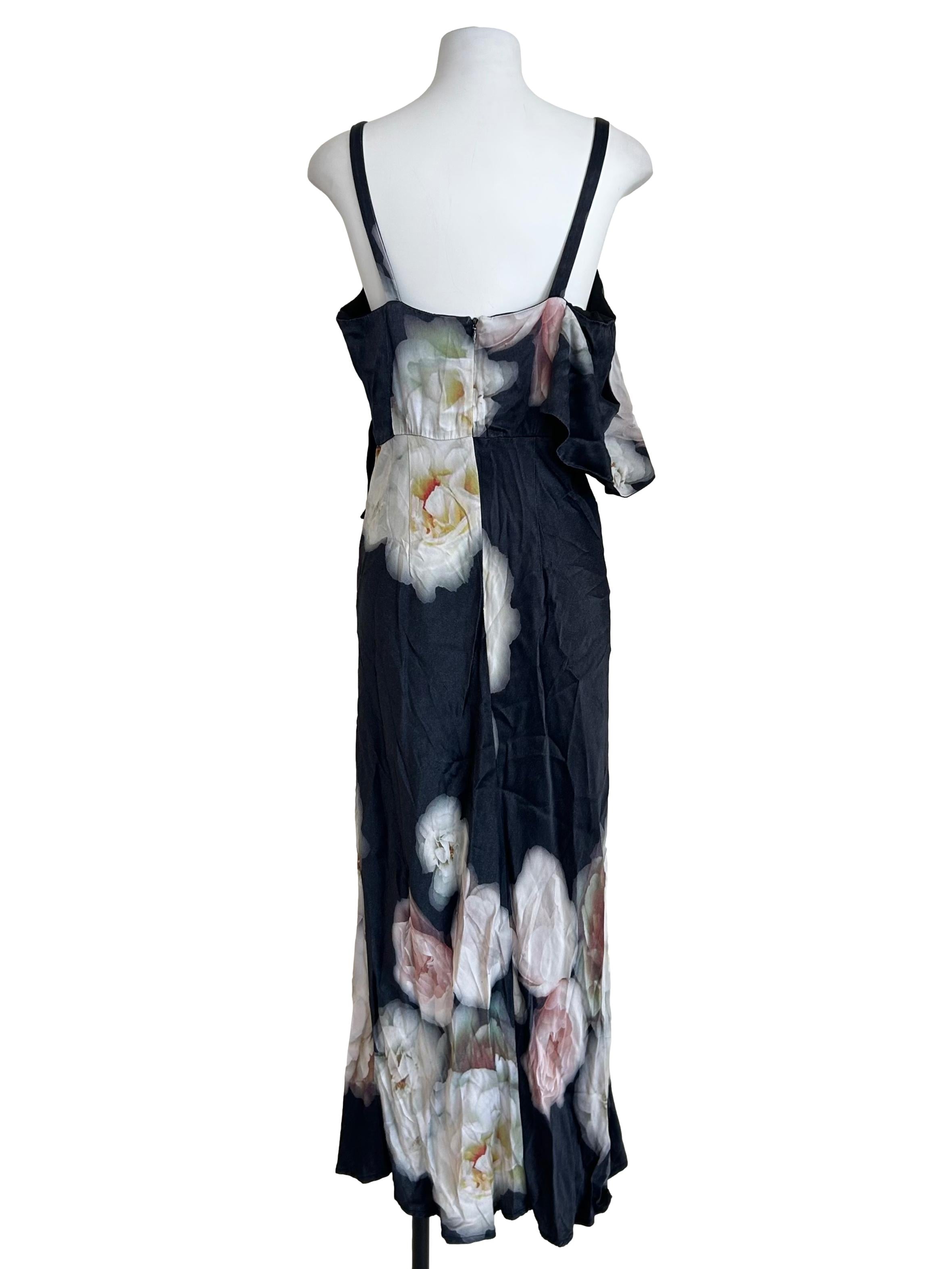 Black Big Floral Ruffle Dress