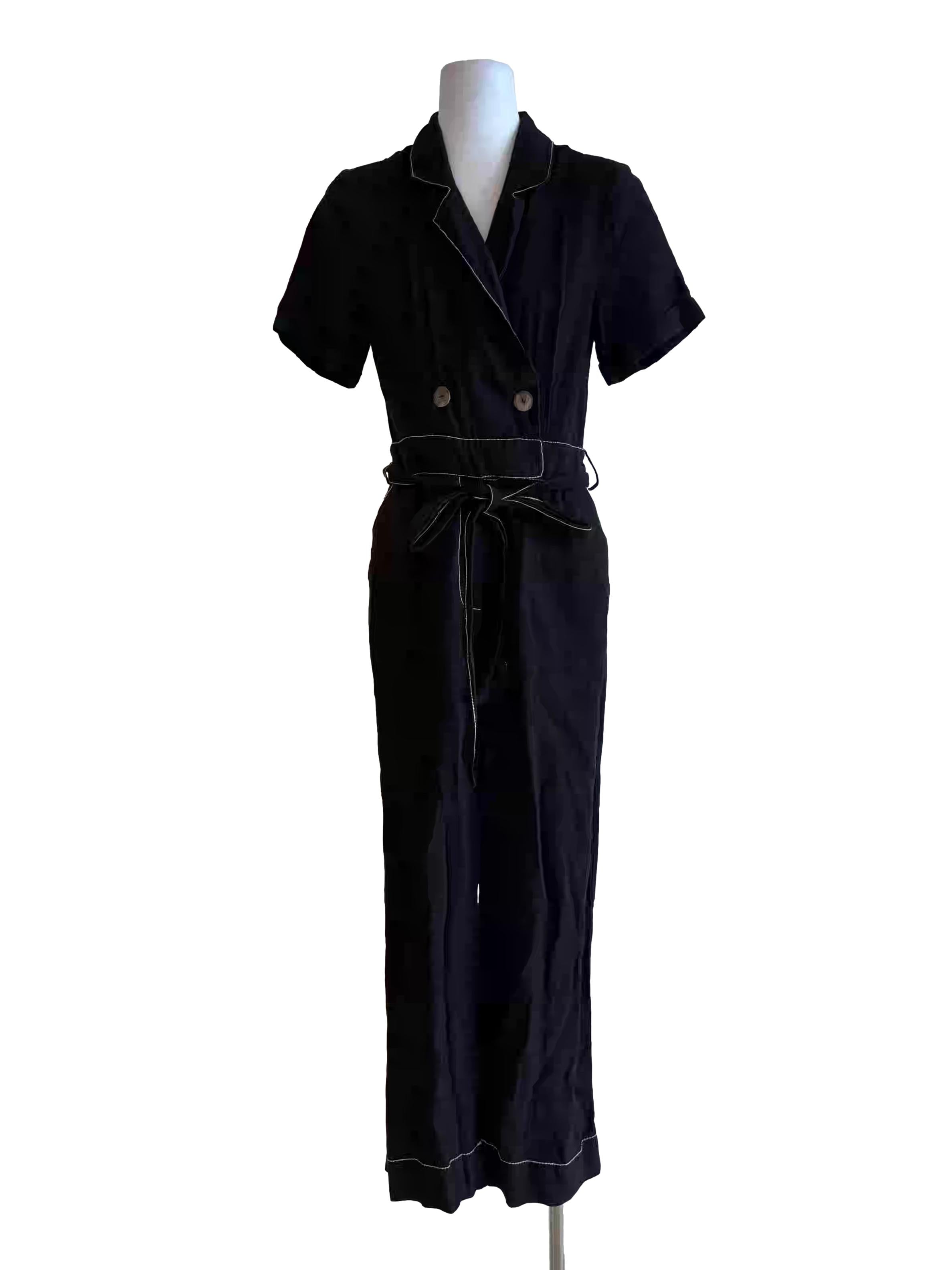 Soft Black Cotton Short Sleeve Jumpsuit