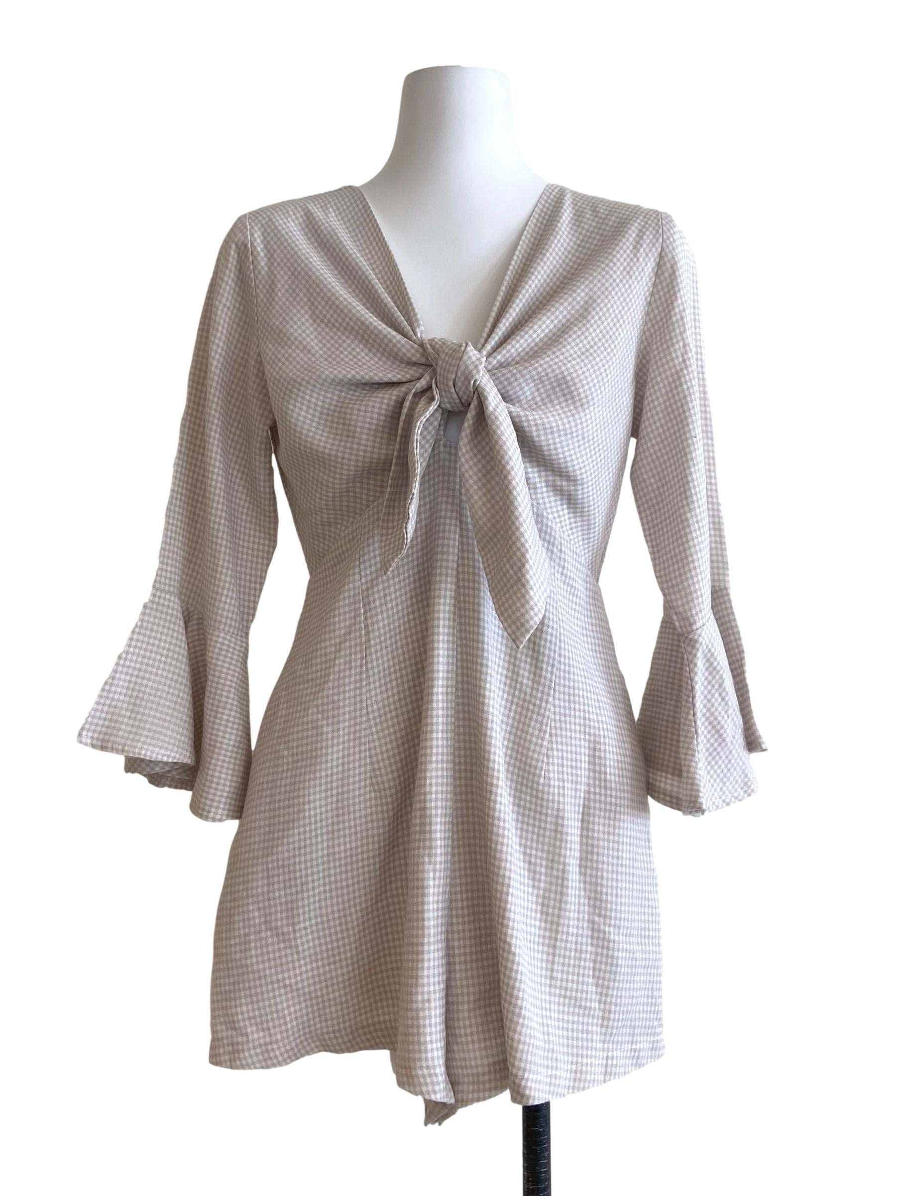 Linen Beige & White Plaid Romper