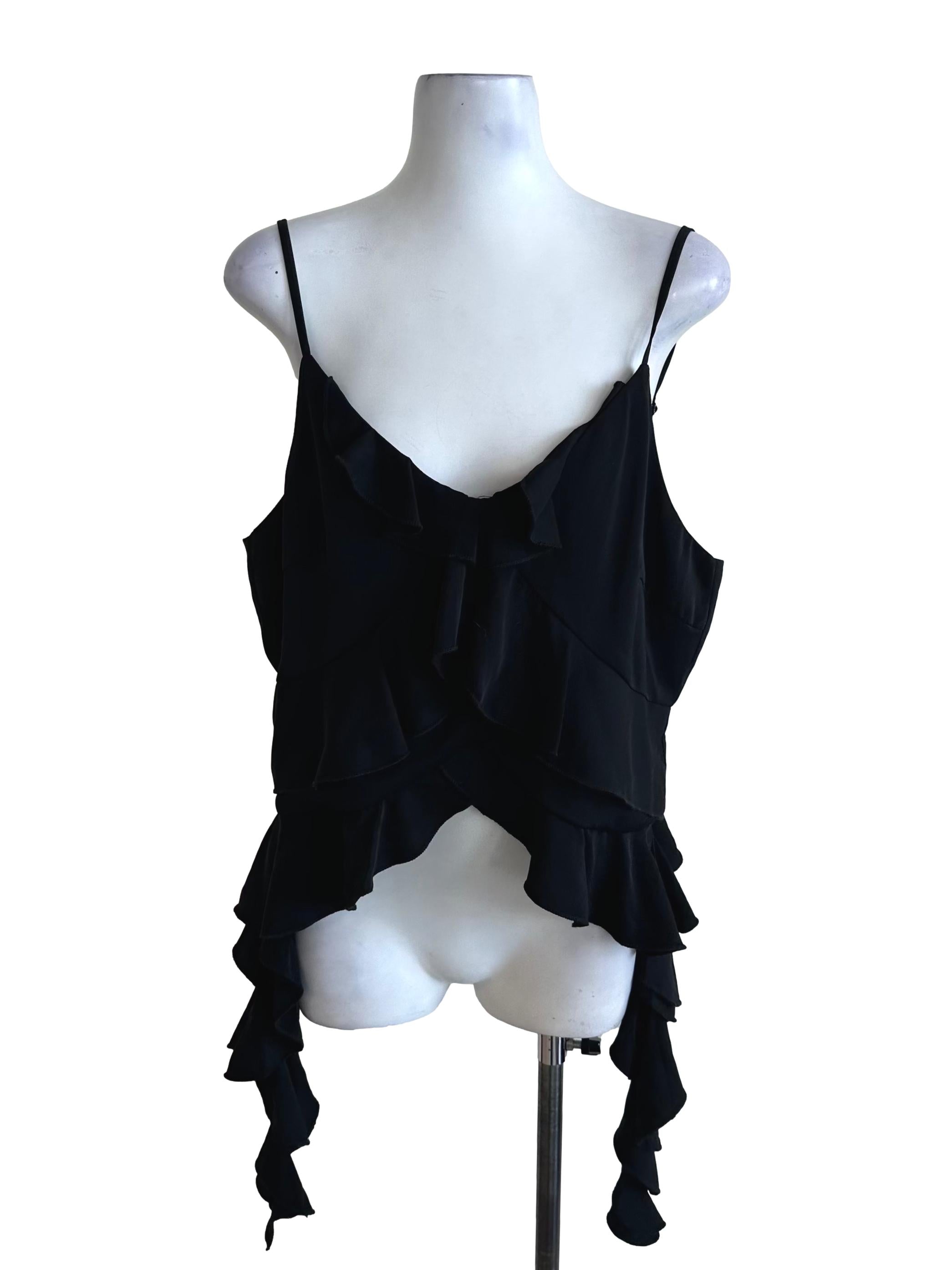 Raven Black Deep V Neck Ruffle Top TTR