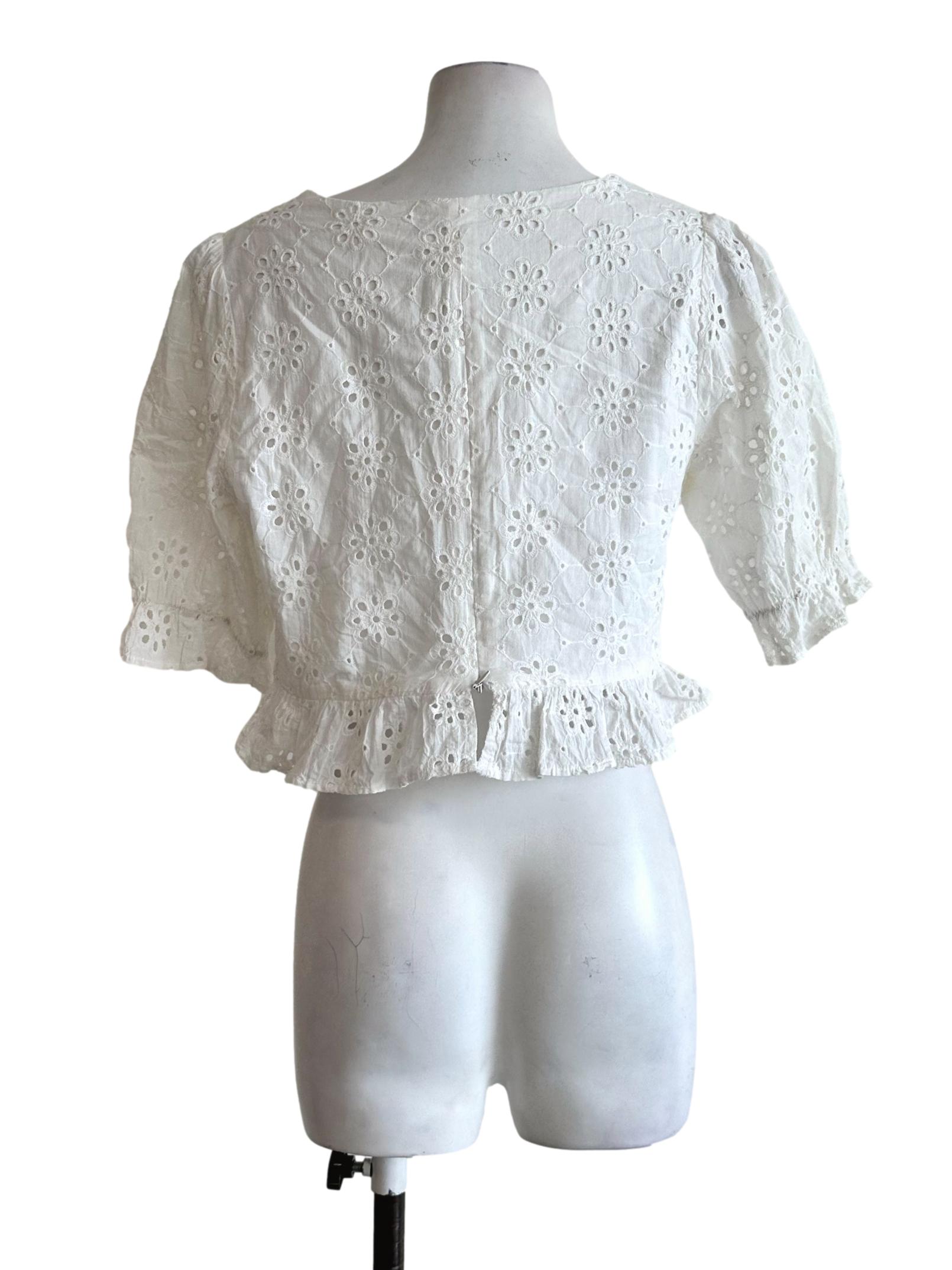Porcelain White Embroidery Pattern Top