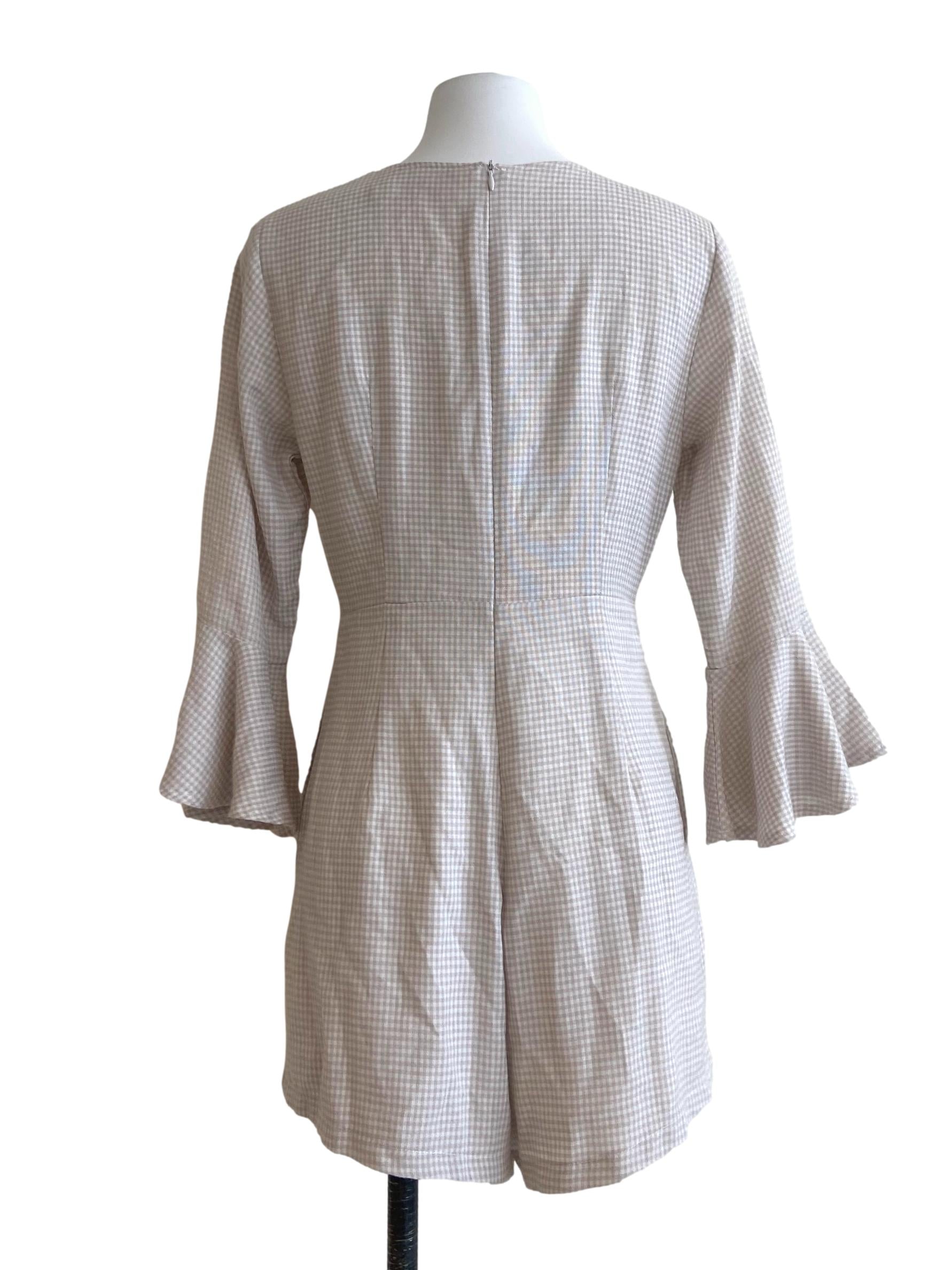 Linen Beige & White Plaid Romper