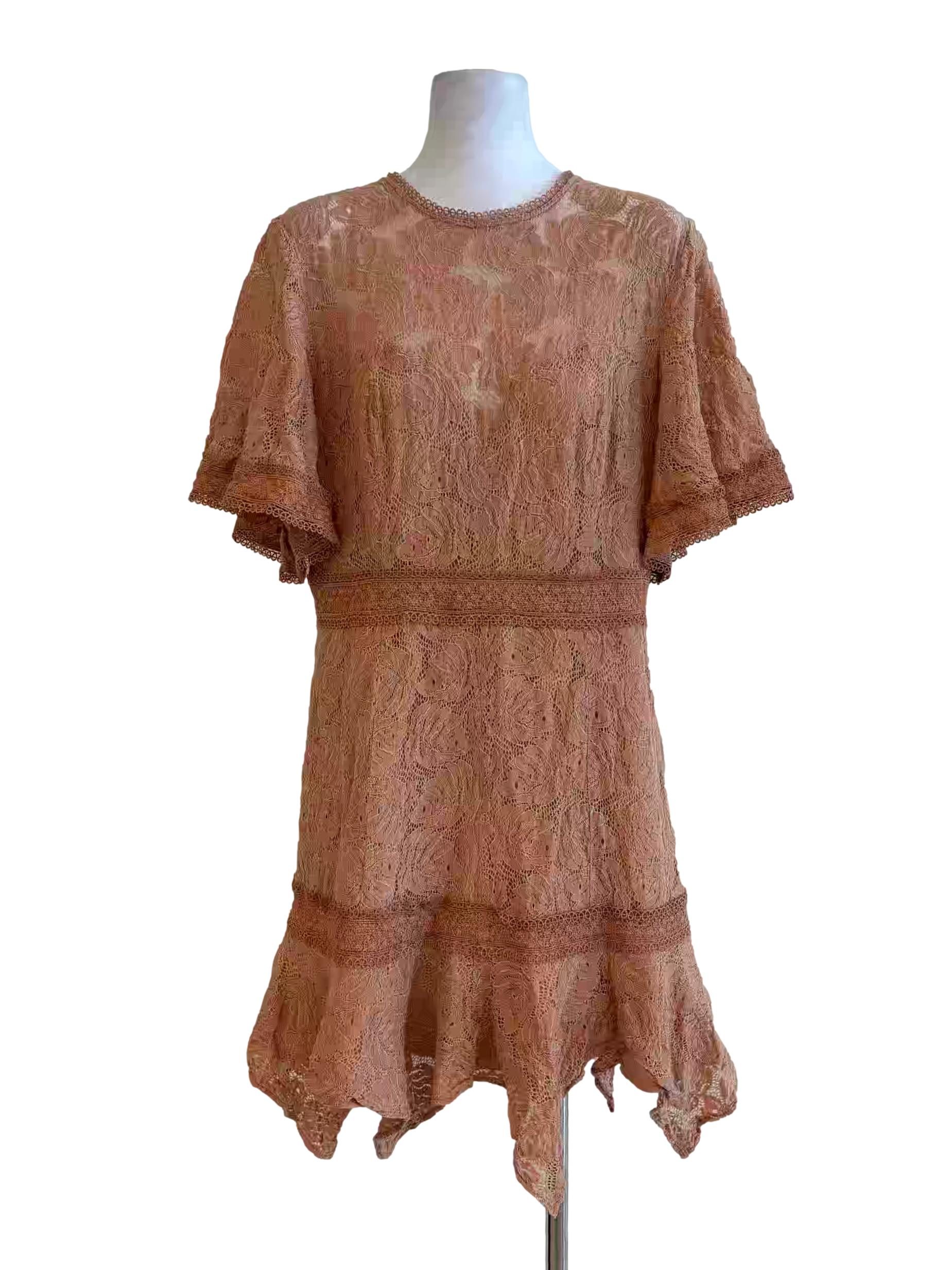 Apricot Short Sleeve Lace Dress