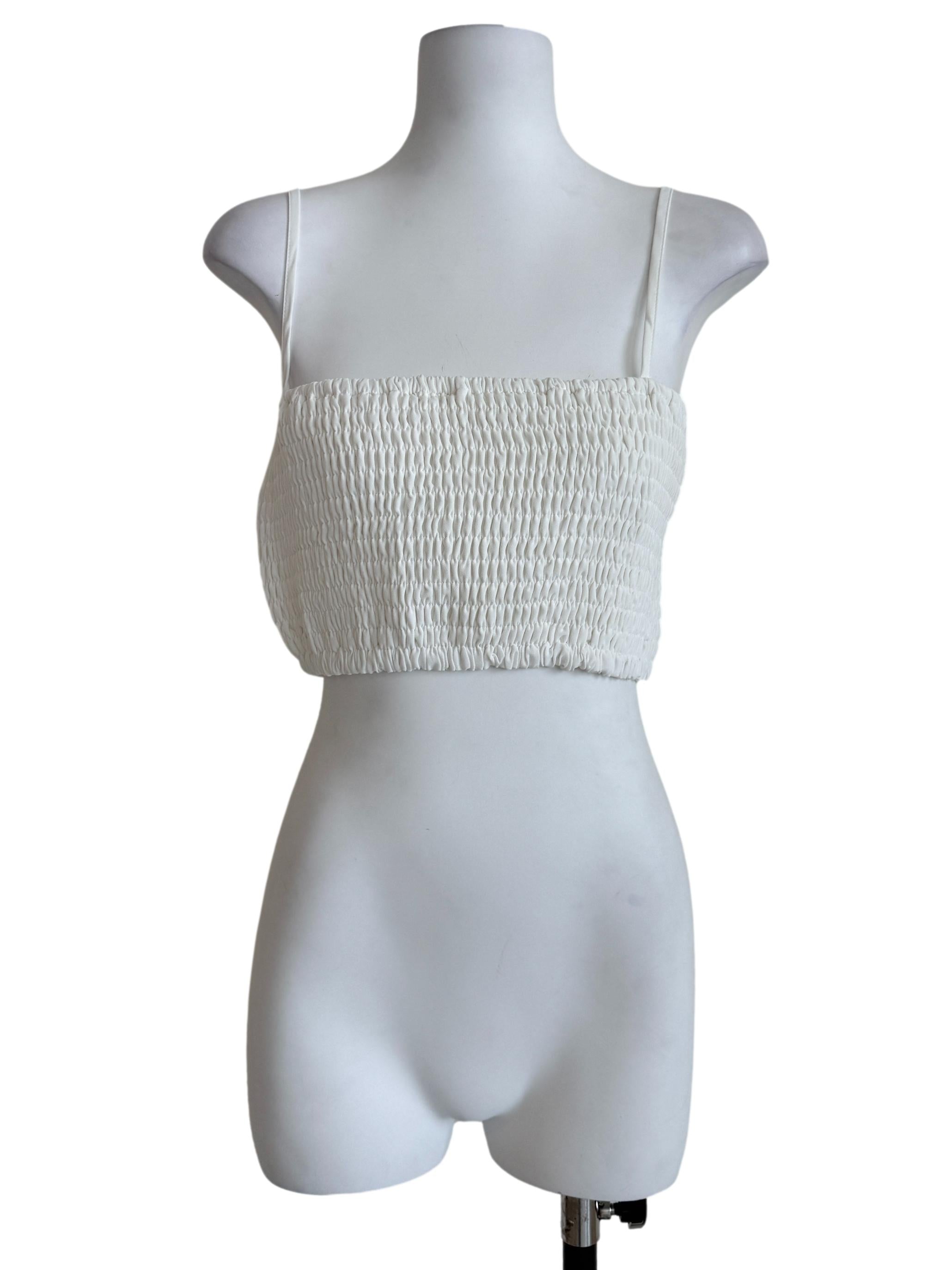 White Kaci Smocked Crop Top
