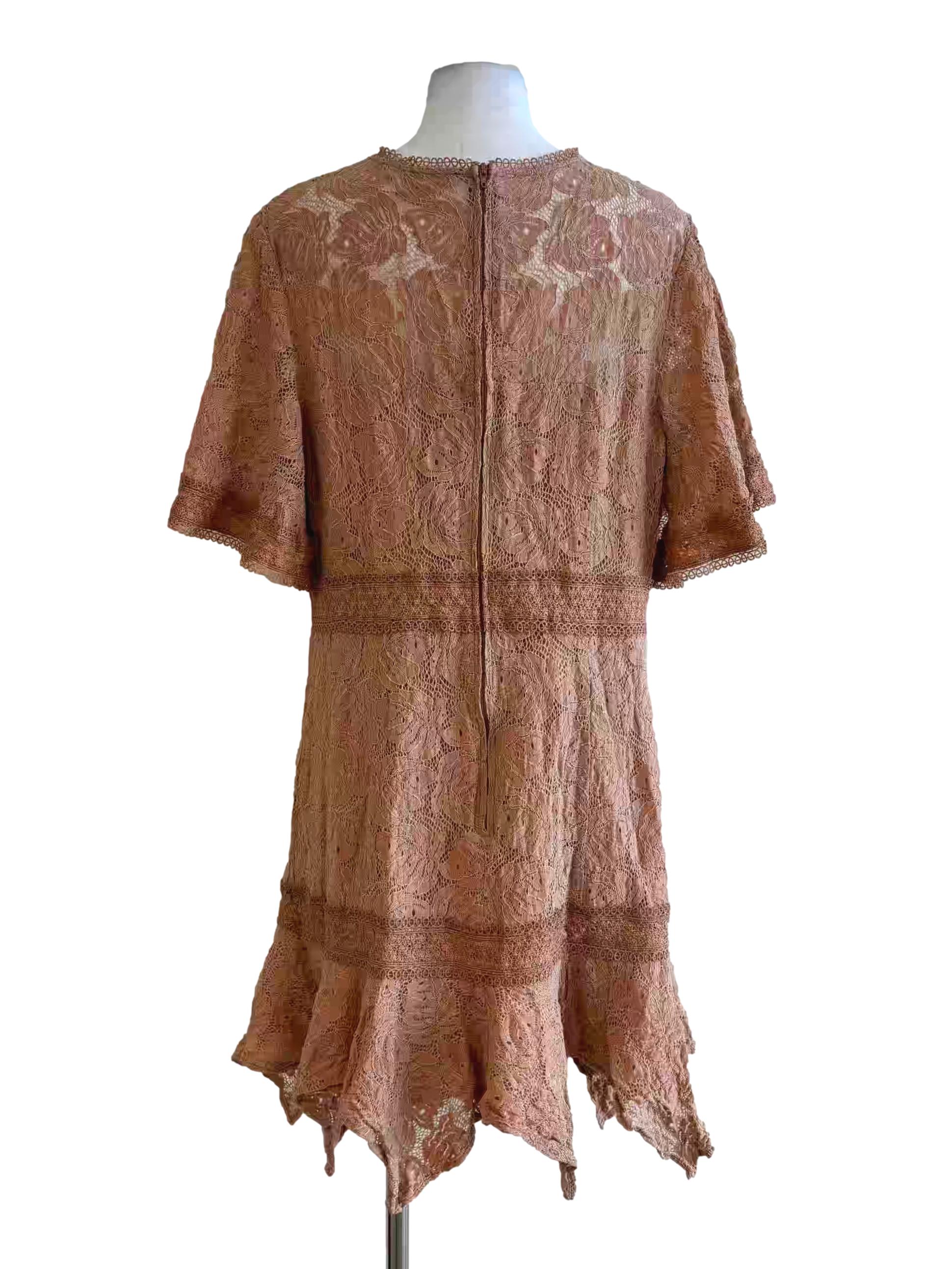 Apricot Short Sleeve Lace Dress