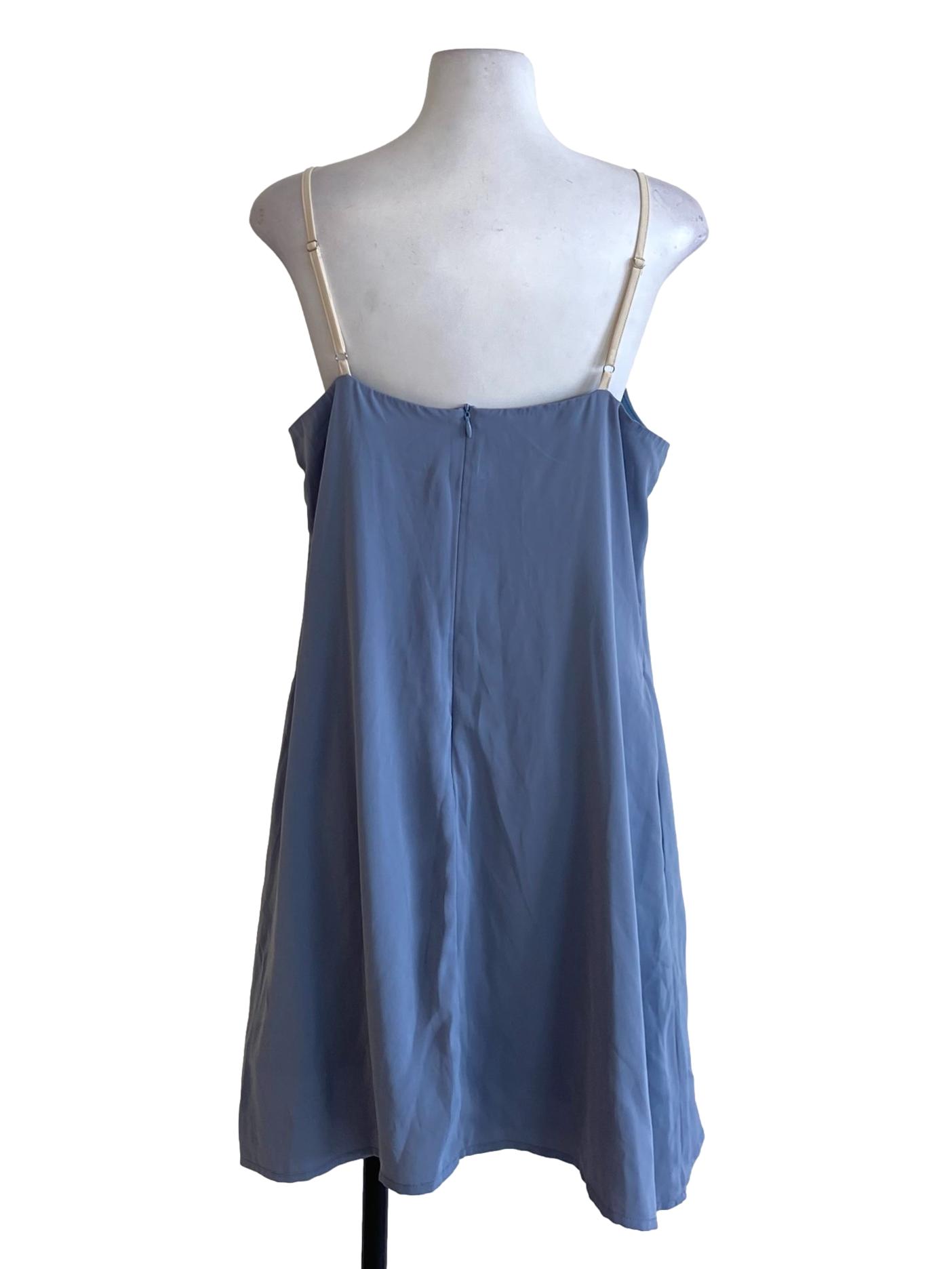 Steel Blue Square Neck Loose Slip Dress