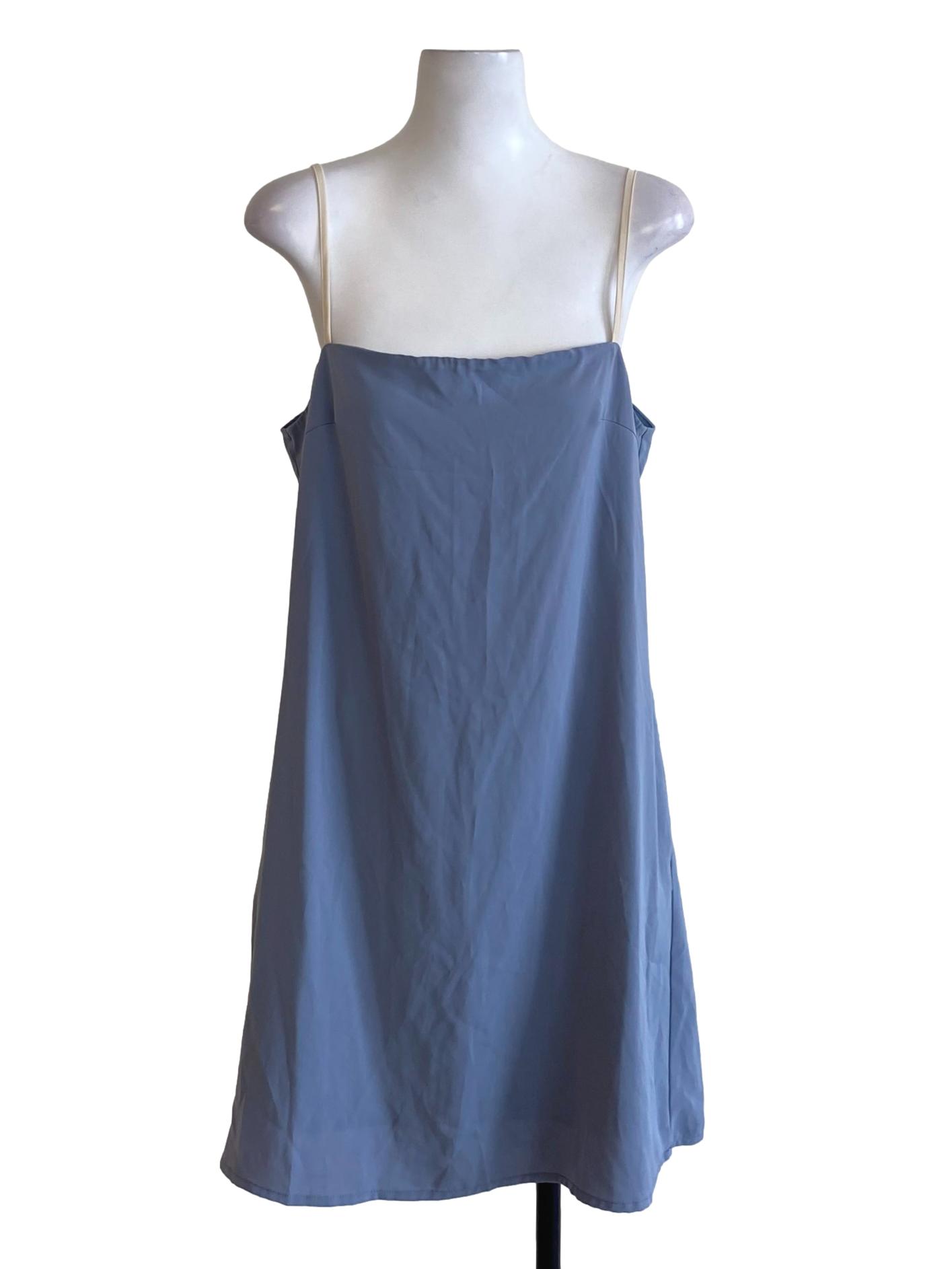 Steel Blue Square Neck Loose Slip Dress