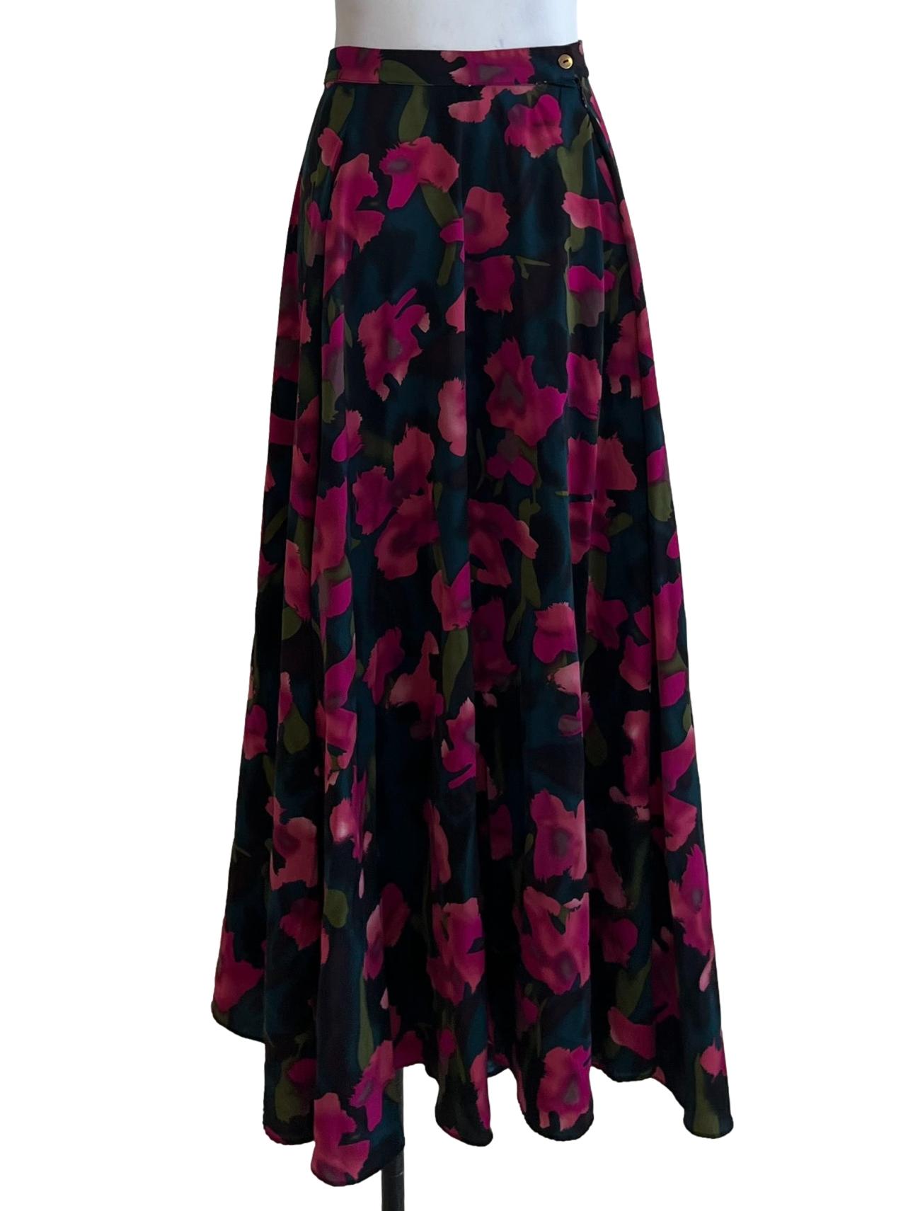 Blue Pink Floral A-Line Skirt