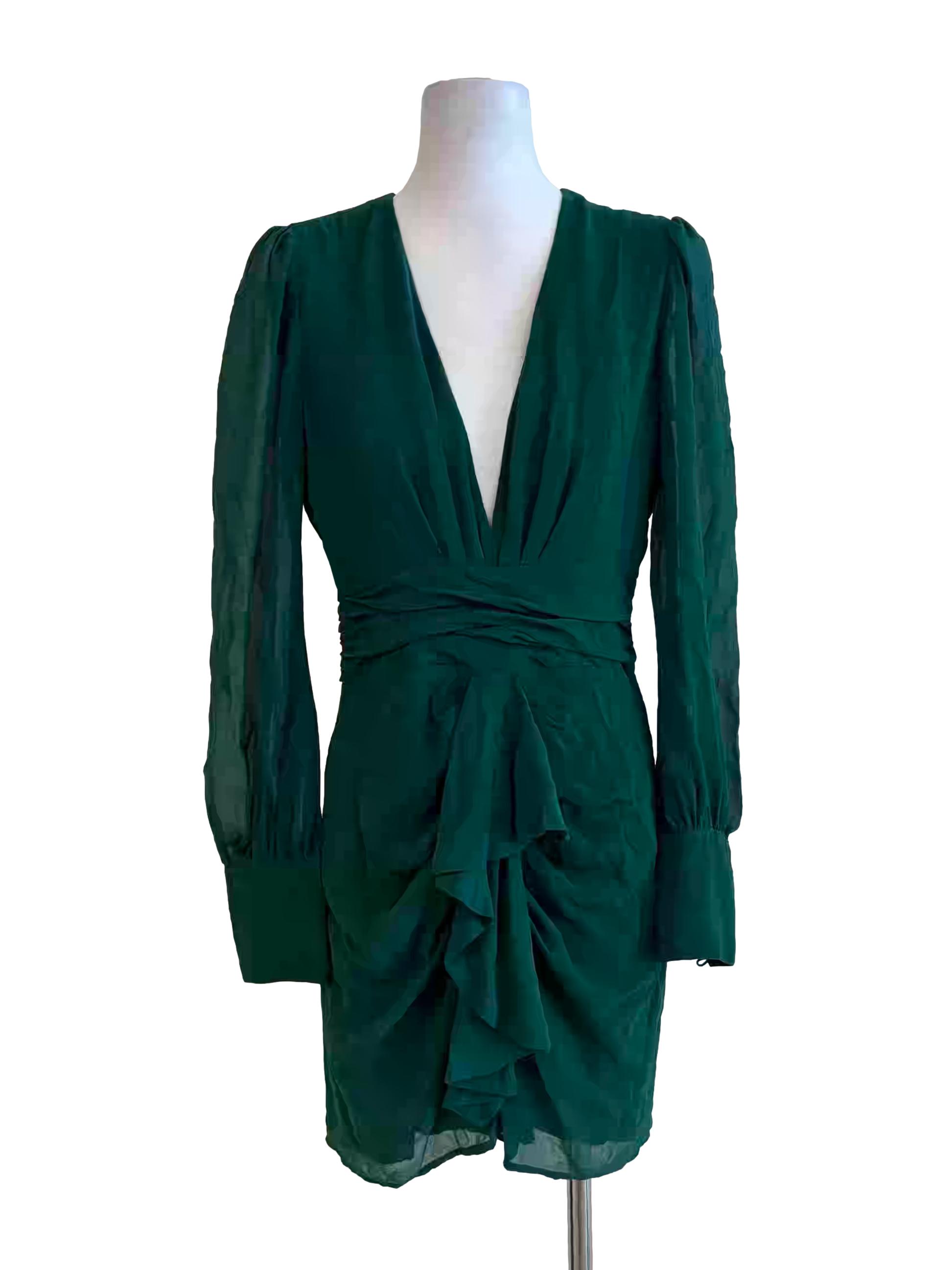 Pine Green Long Sleeve Chiffon Dress