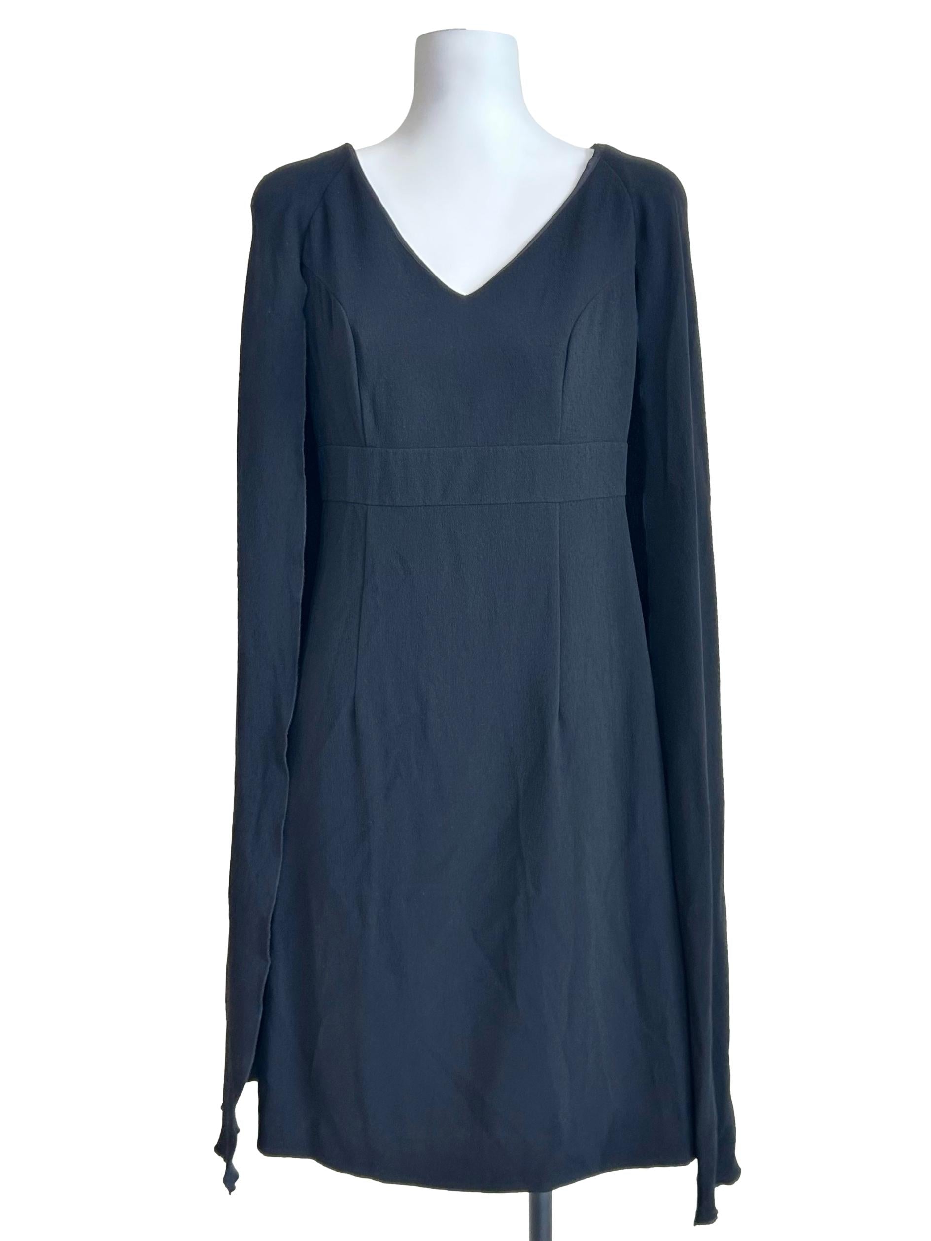 Black V-Neck Cape Sleeve Dress