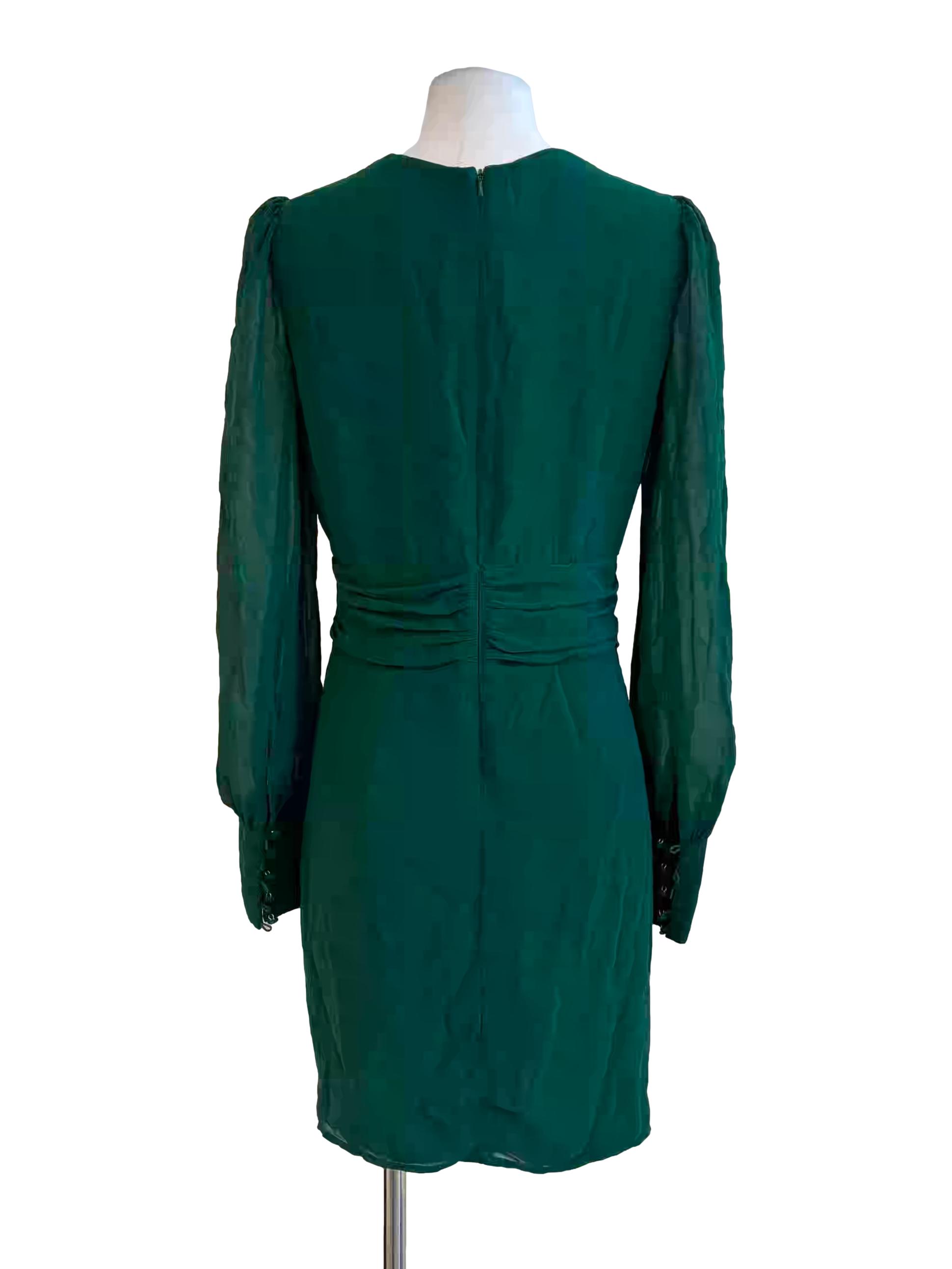 Pine Green Long Sleeve Chiffon Dress